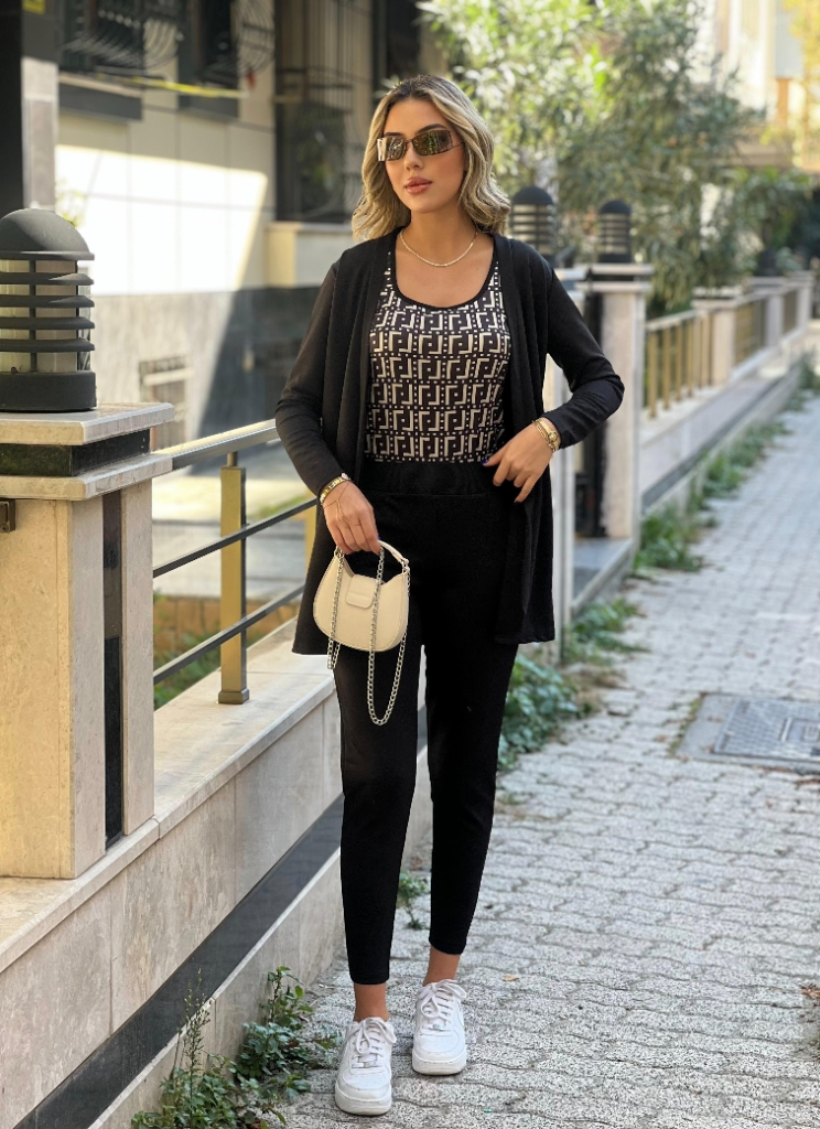 Kadın Uzun Kollu Krep üçlü Takım, 37564