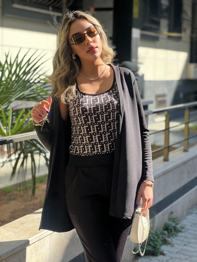 Kadın Uzun Kollu Krep üçlü Takım, 37564
