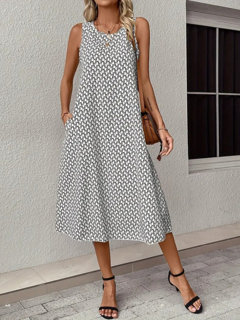 Women's Sleeveless Crew Neck Midi Sandy Dress, 15124