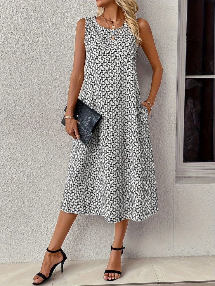 Women's Sleeveless Crew Neck Midi Sandy Dress, 15124