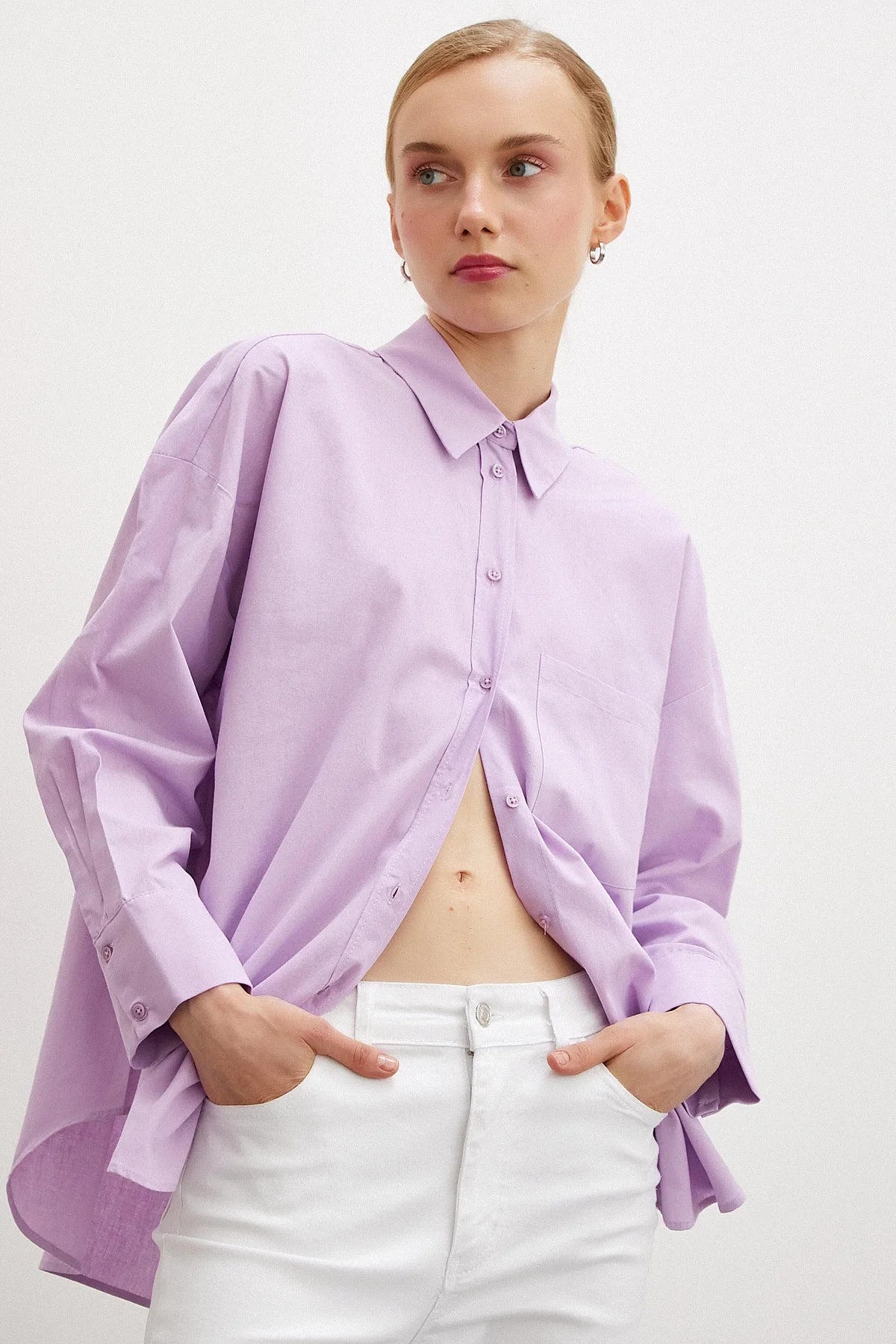 Regular Fit Poplin Gömlek - Lila - Lila - L