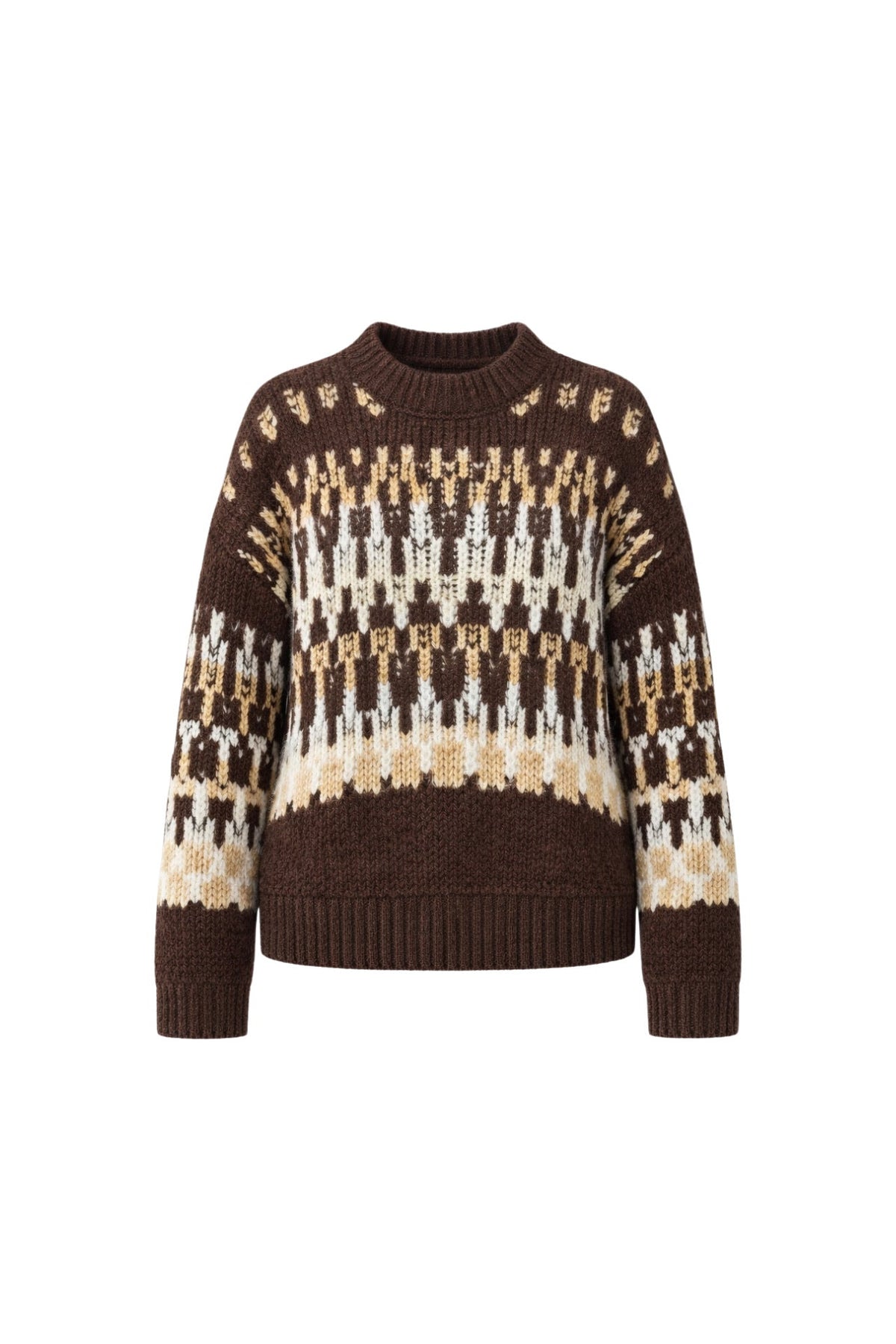 Desenli Oversize Triko Kazak - Kahverengi
