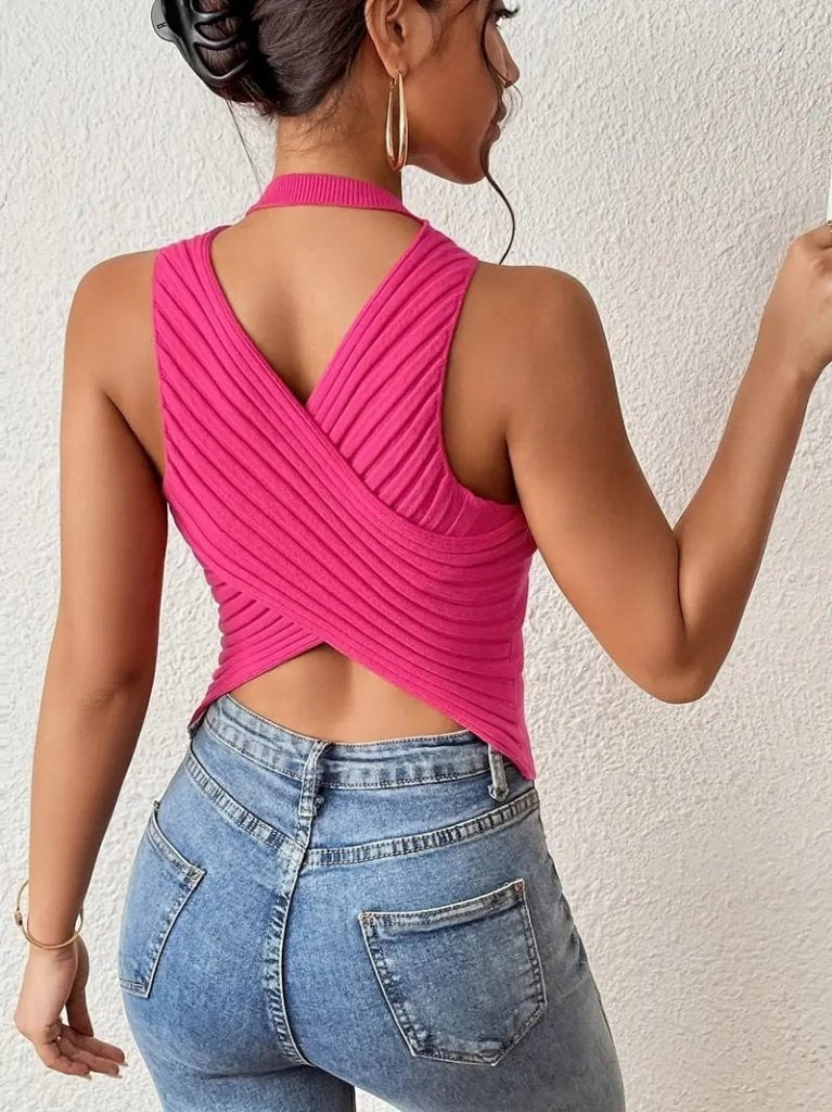 Kadın Sıfır Kol Sırt çapraz Detay Triko Bluz, 37968