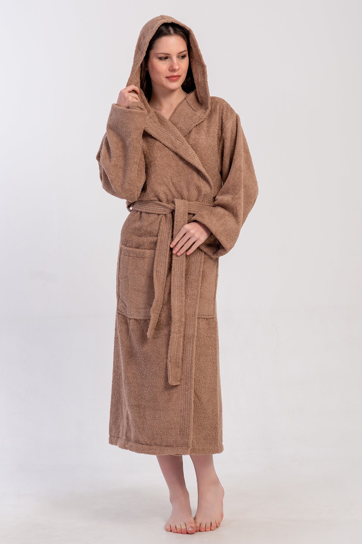 KADIN BUKLE KAPSONLU UZUN KOL UZUN BORNOZ