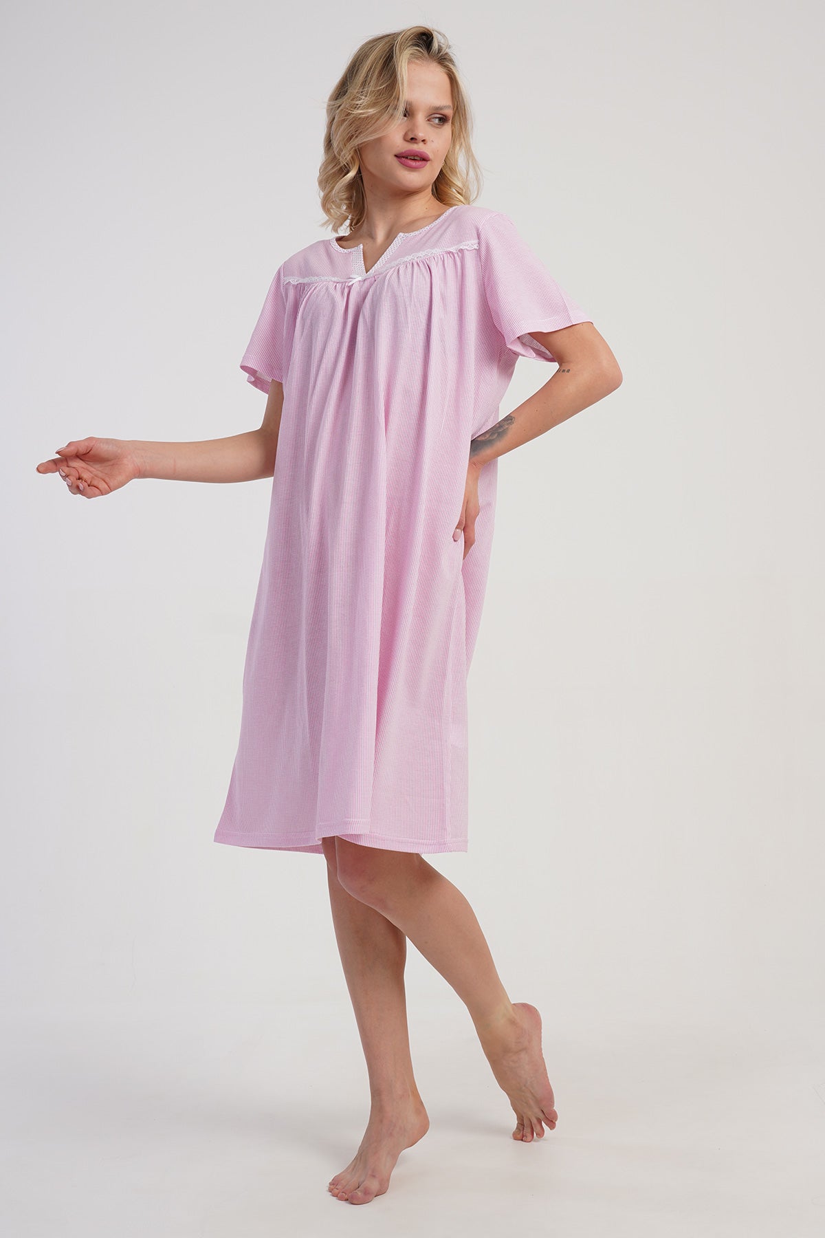 KADIN SUPREM KISA KOL KISA BOY MARAS GECELIK - BABY PINK