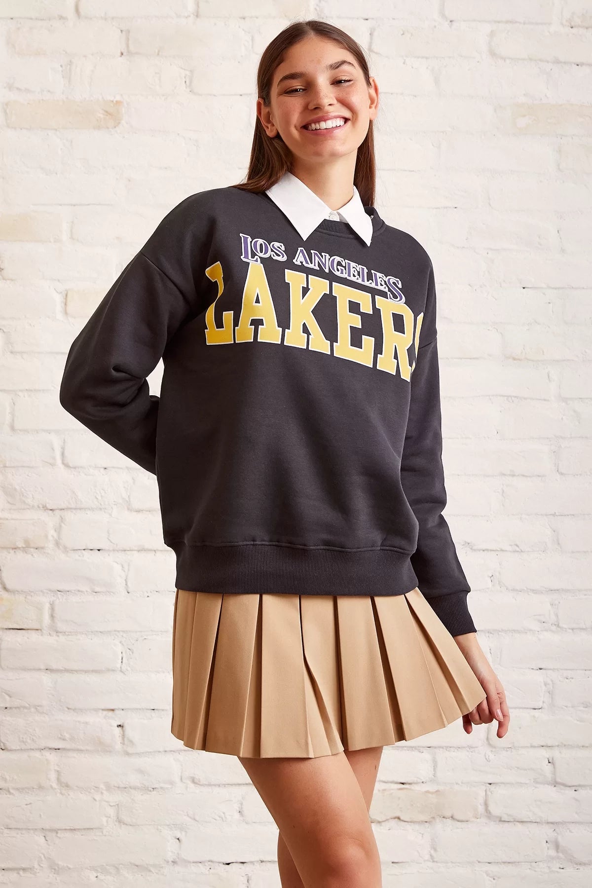 Lakers Baskılı Sweatshirt - Antirasit - Antirasit - L