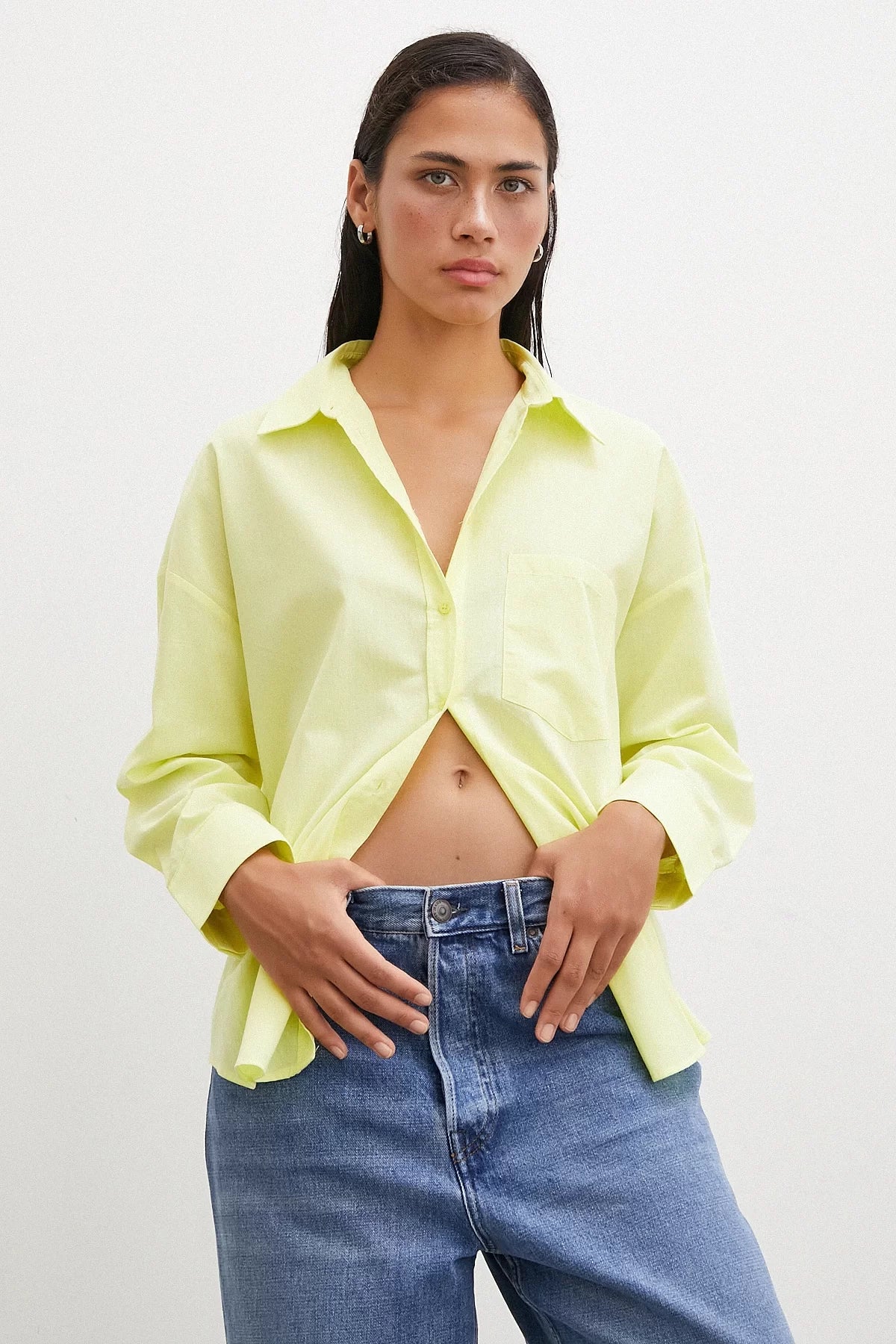 Regular Fit Poplin Gömlek - Sarı - Sarı - L