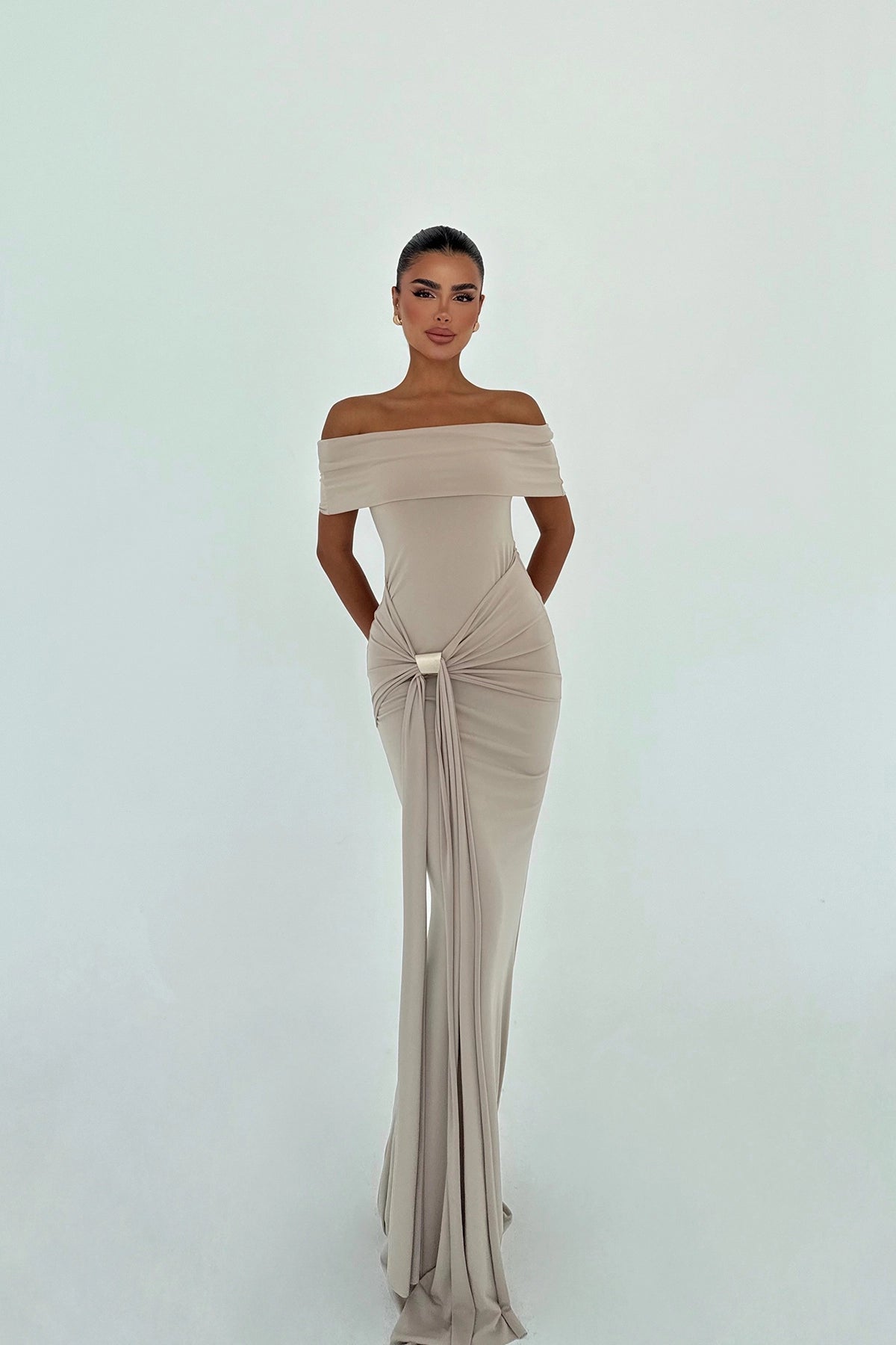 Bej Allayia Uzun Elbise XS