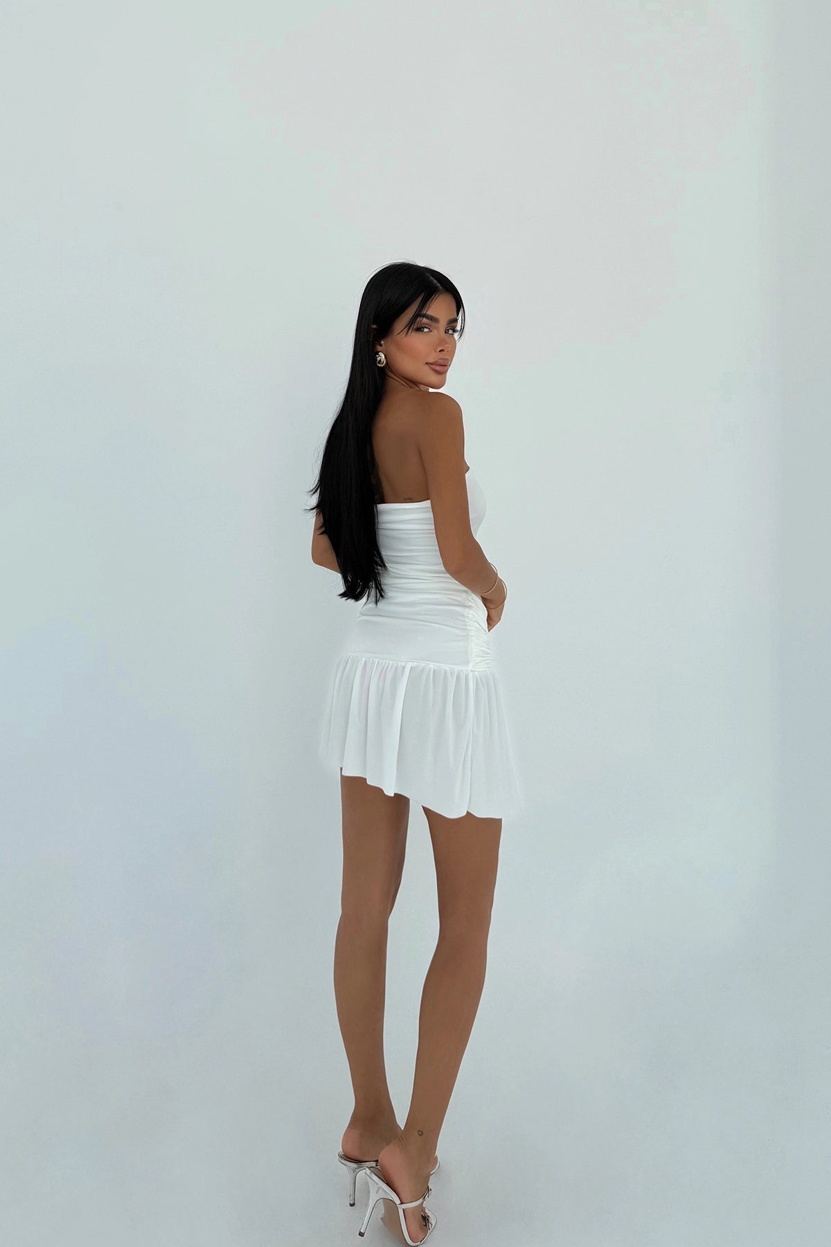 Beyaz Jody Mini Taş Aksesuarlı Elbise