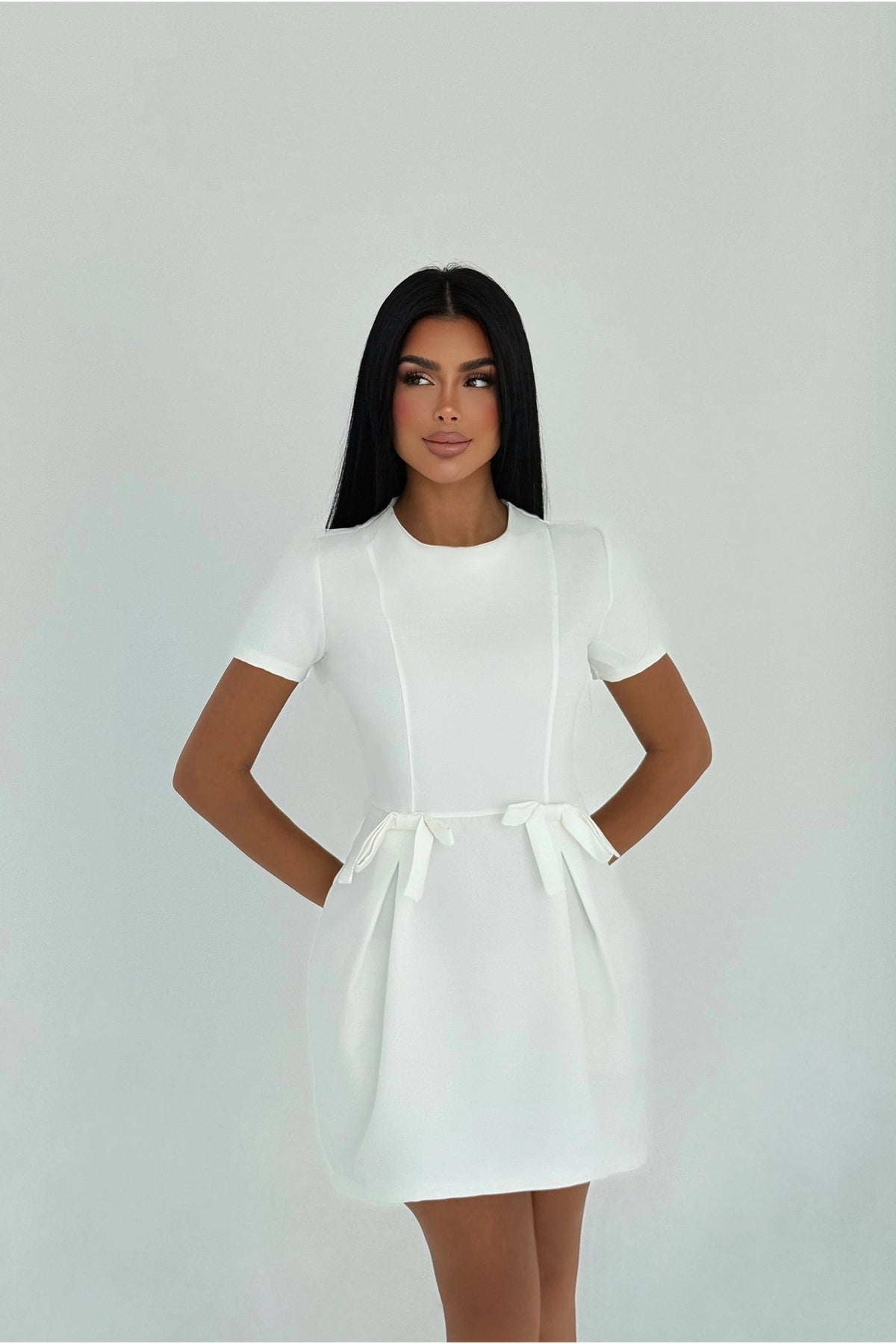Beyaz Basic Mini Elbise XS