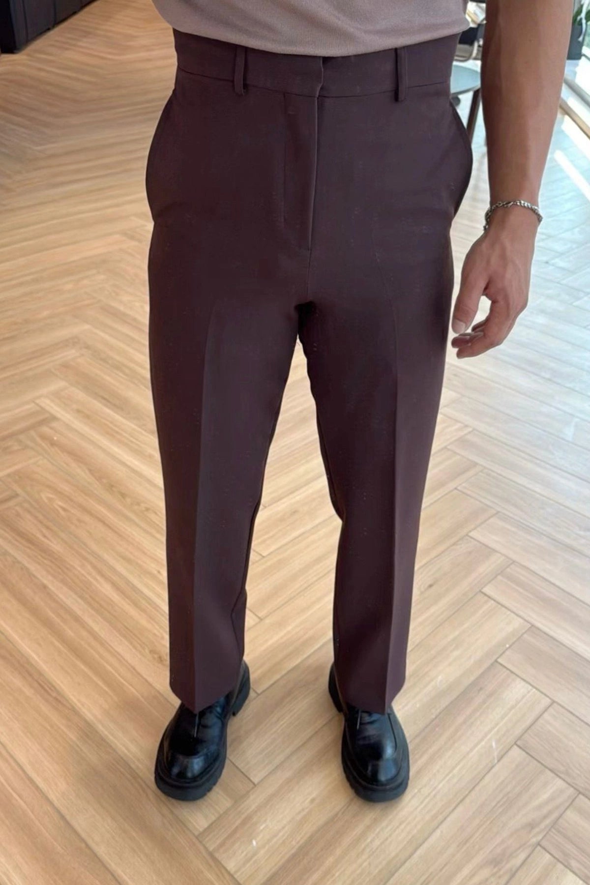 Brown Palazzo High-Waist Trousers