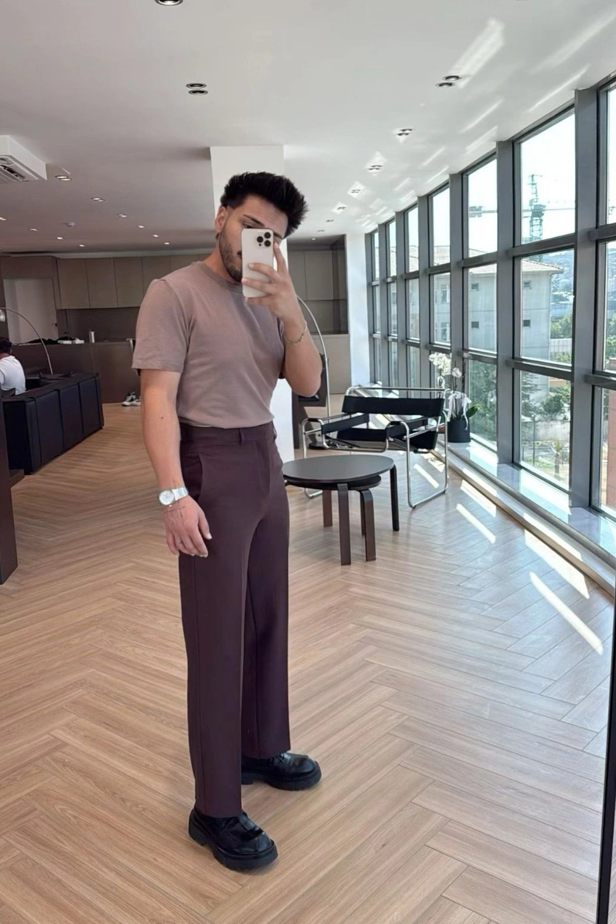 Brown Palazzo High-Waist Trousers