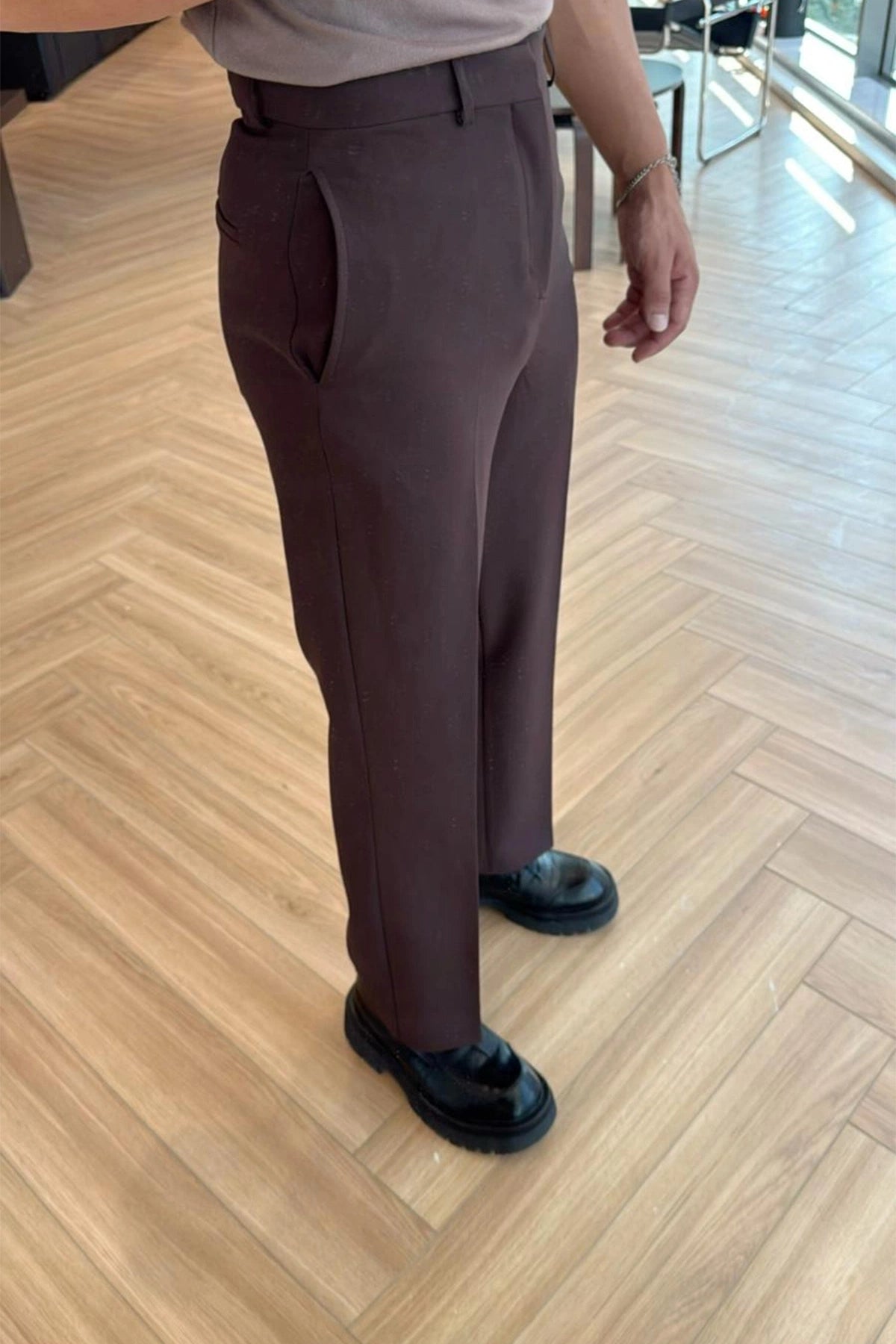 Brown Palazzo High-Waist Trousers