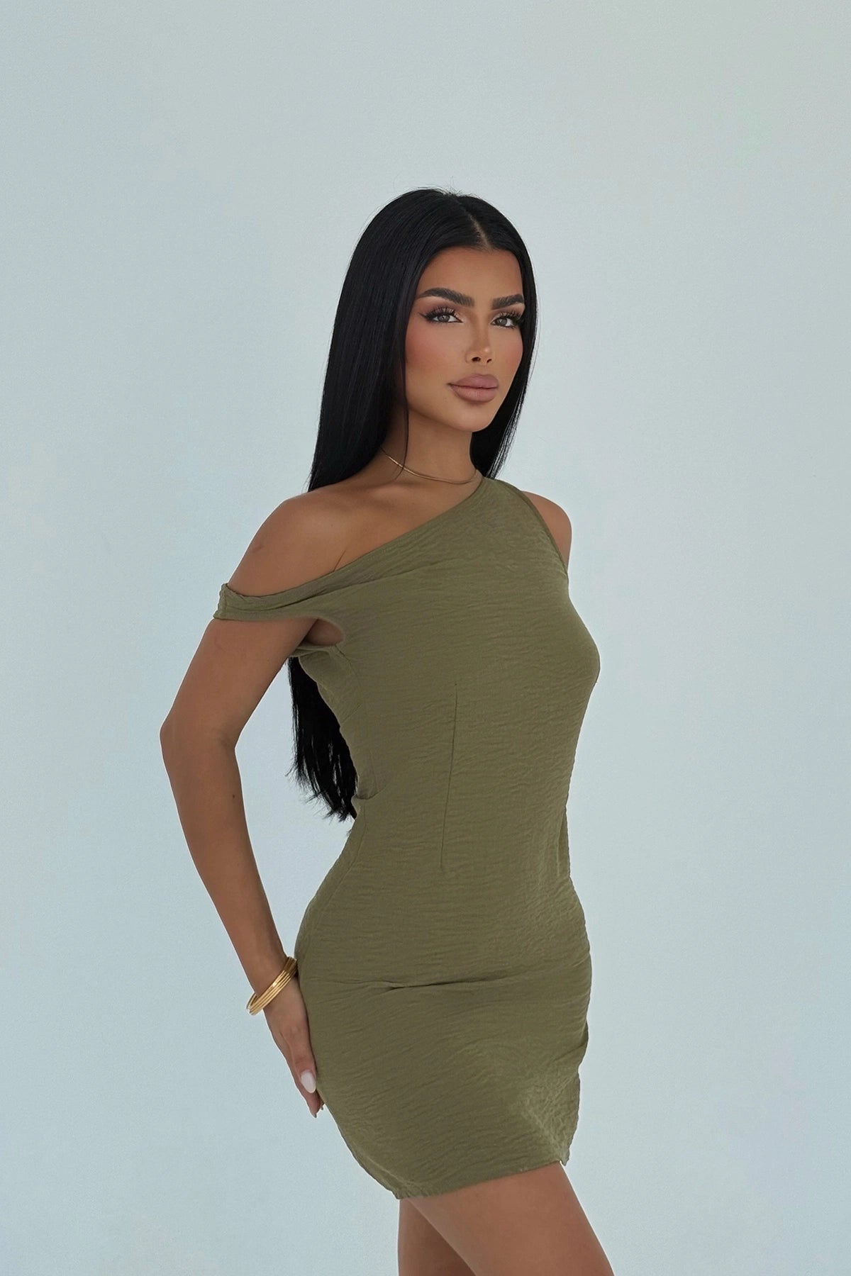 Haki  Askılı Mini Elbise