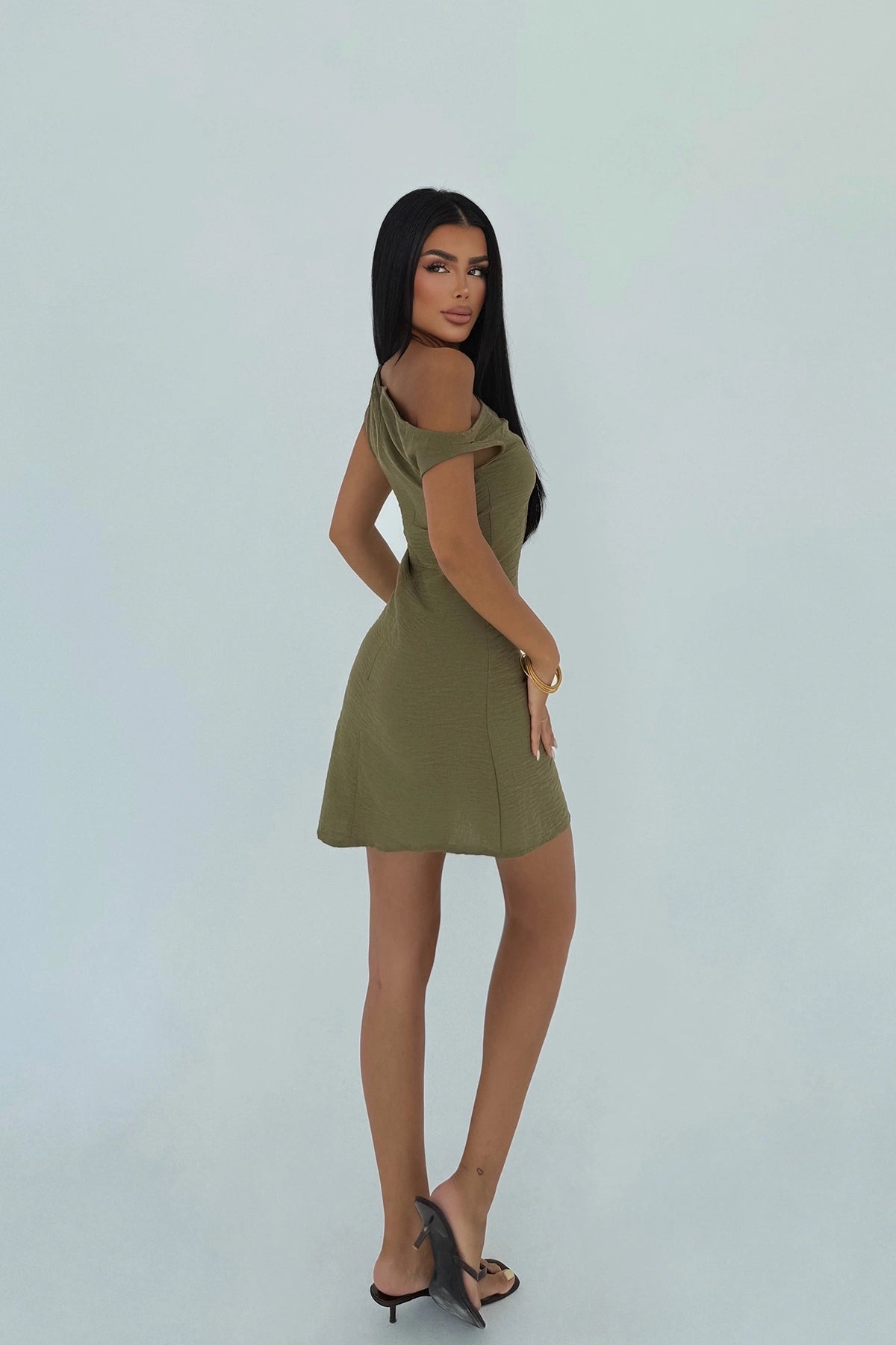 Haki  Askılı Mini Elbise