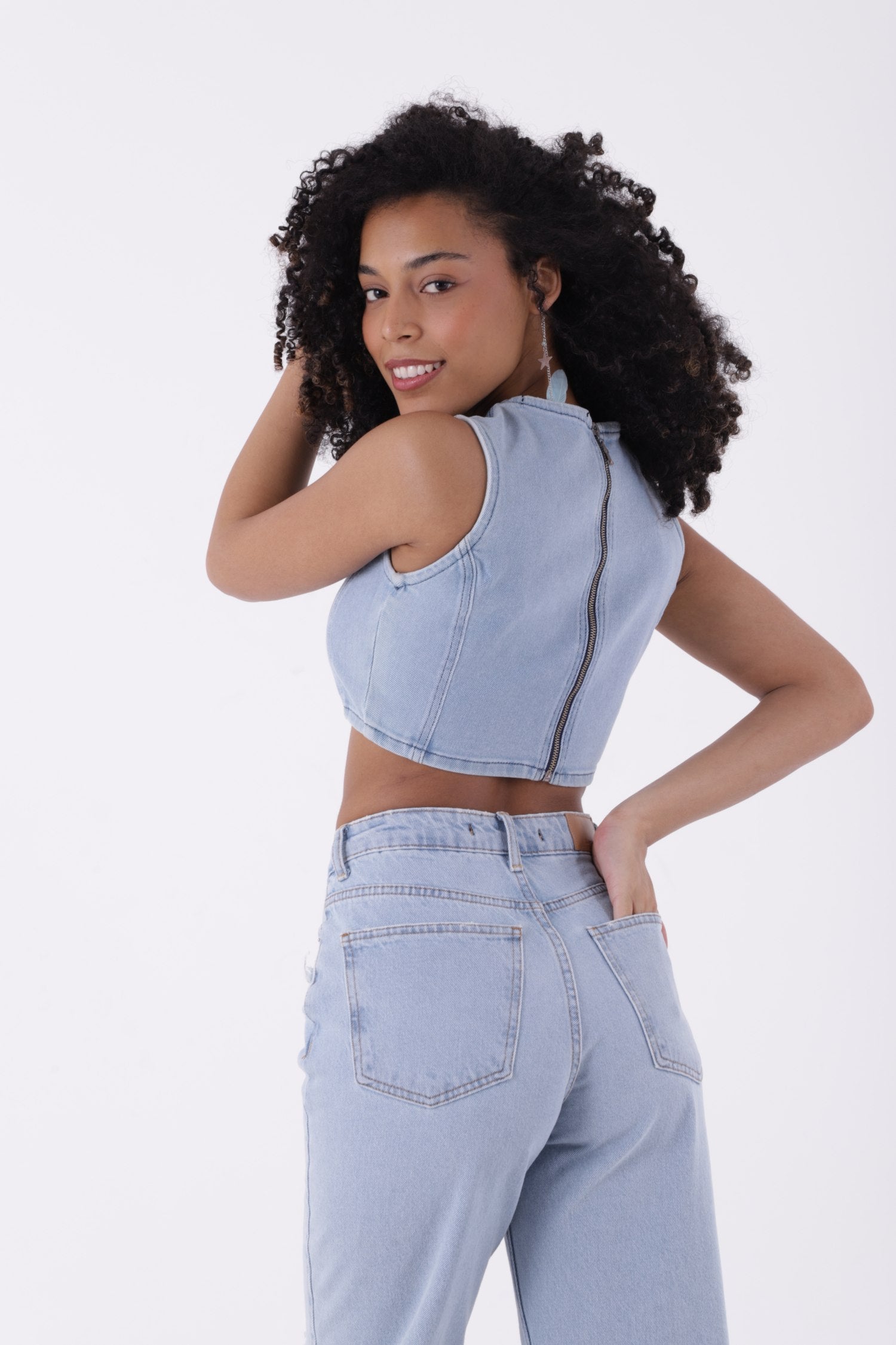 Bol Paça Kot Pantolon - Buz Mavisi ve Tintli - (26-31) - 5