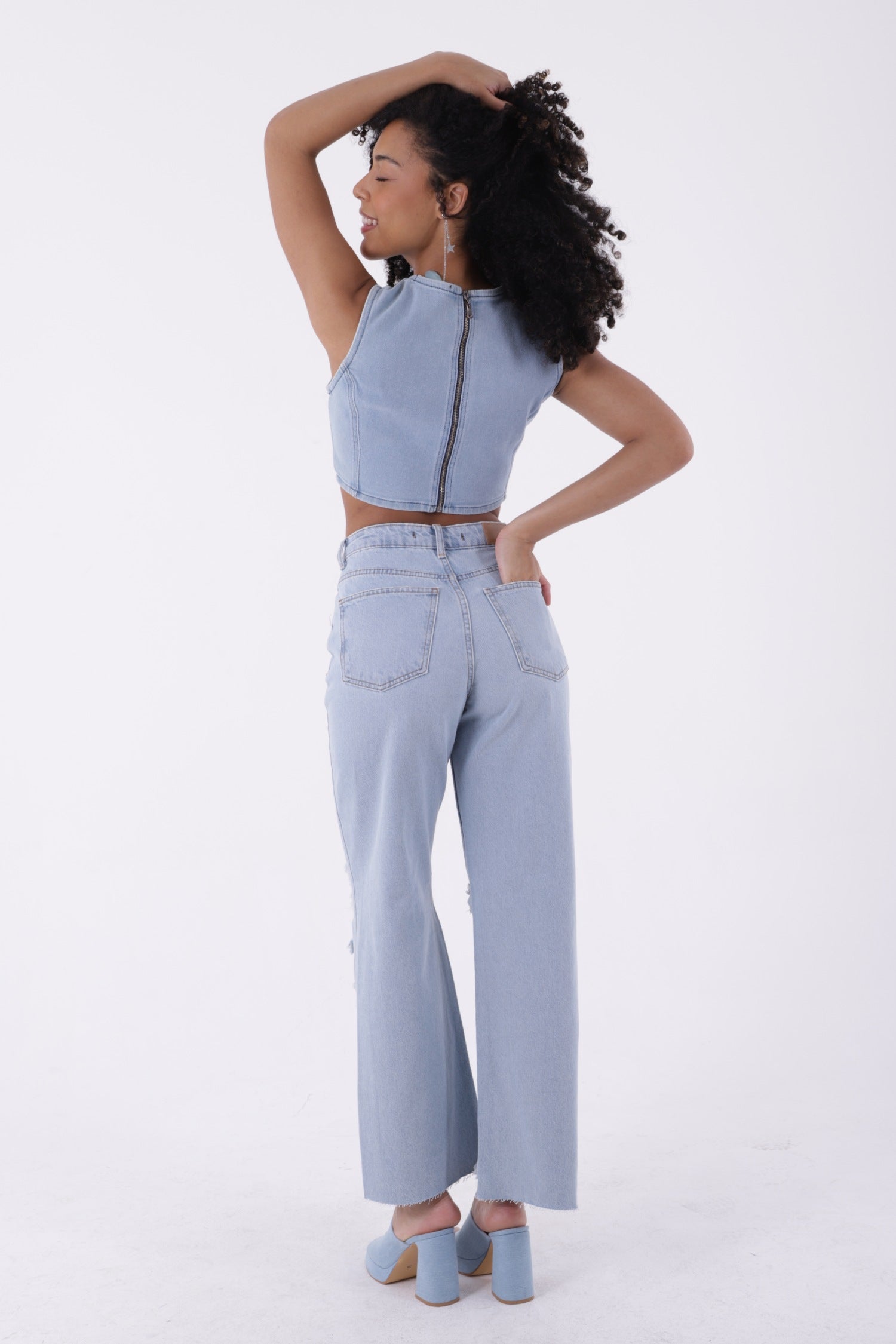 Bol Paça Kot Pantolon - Buz Mavisi ve Tintli - (28-33) - 3