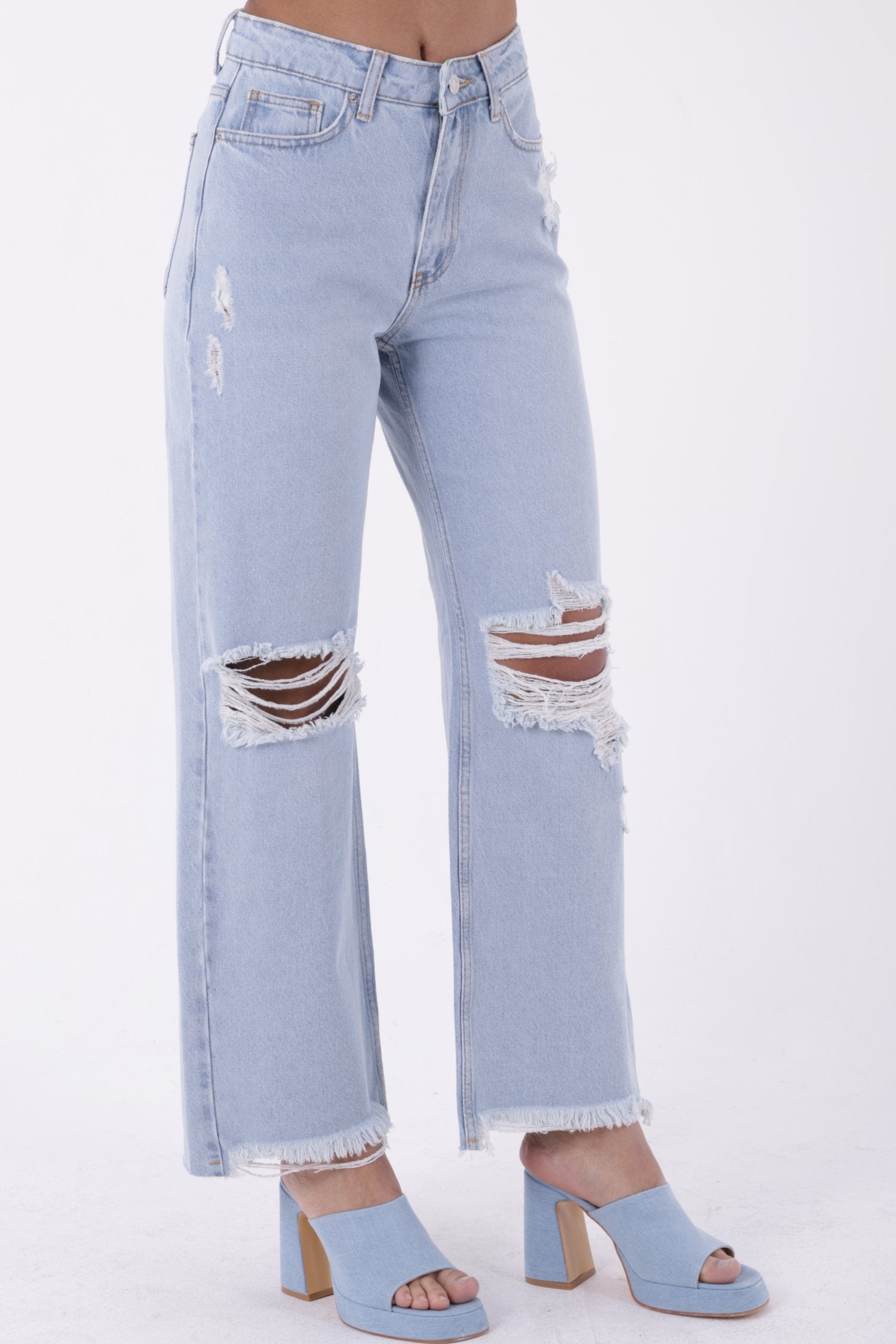 Bol Paça Kot Pantolon - Buz Mavisi ve Tintli - (28-33) - 4