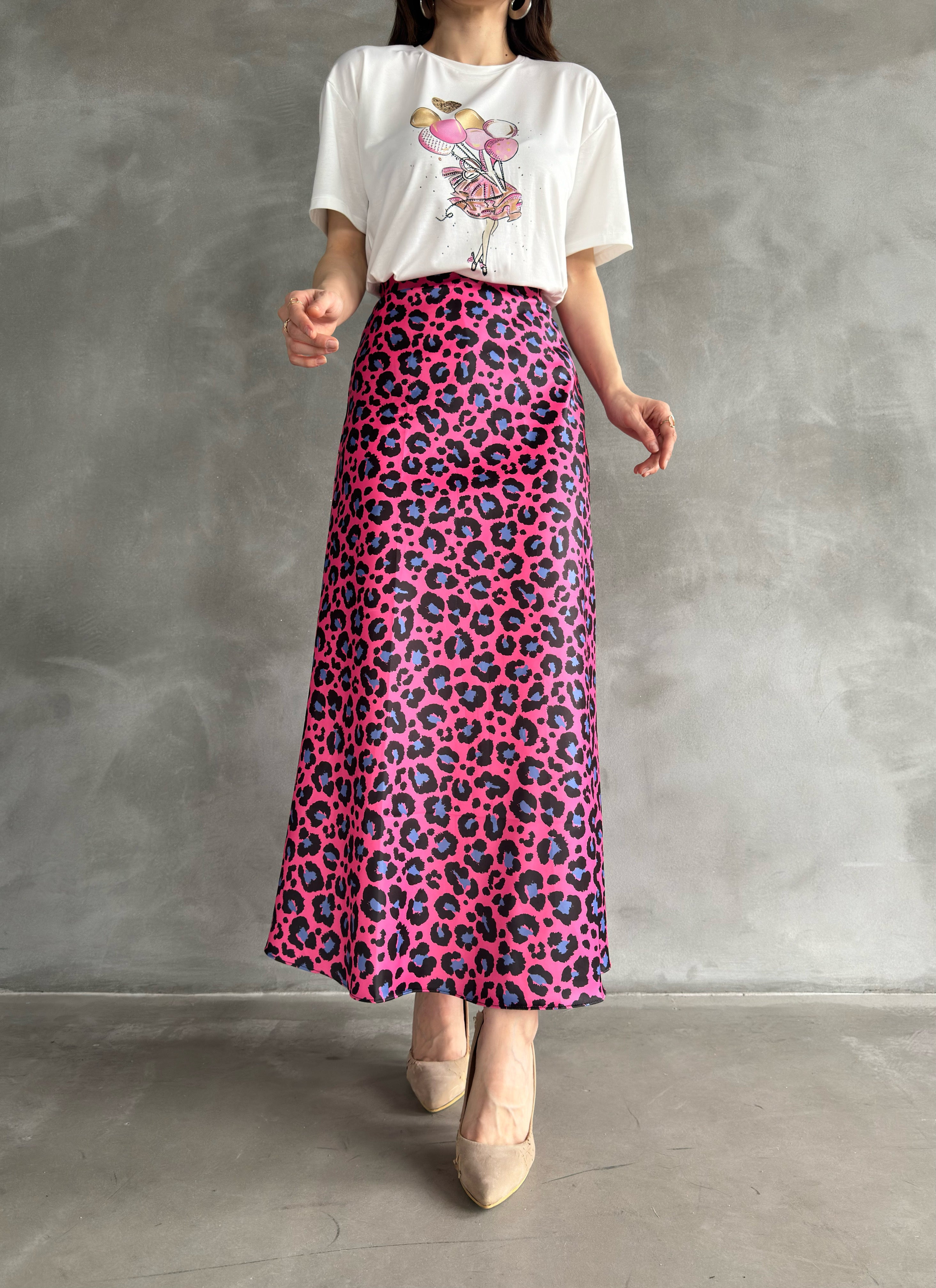 Maxi Length Patterned Satin Skirt