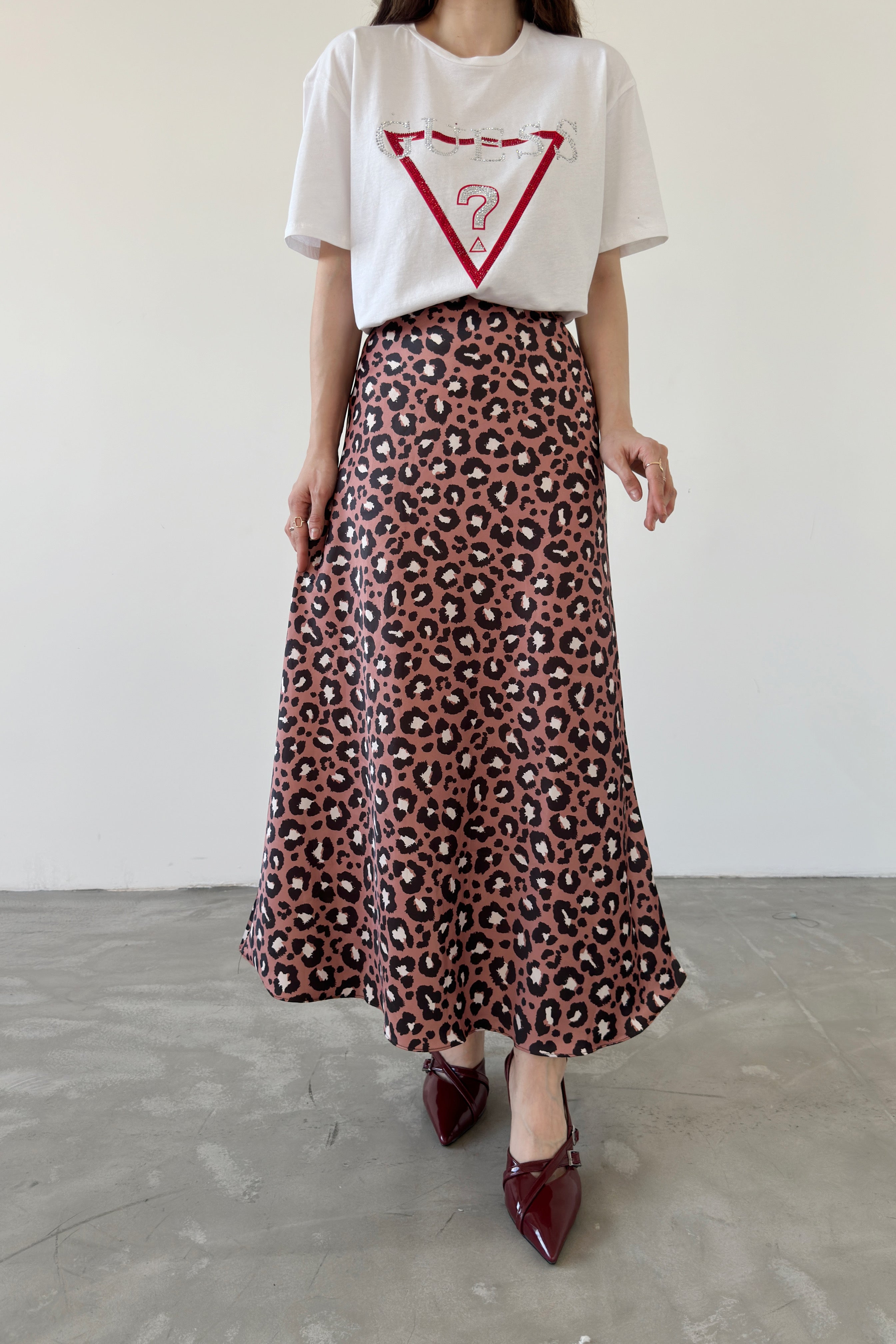 Maxi Length Patterned Satin Skirt