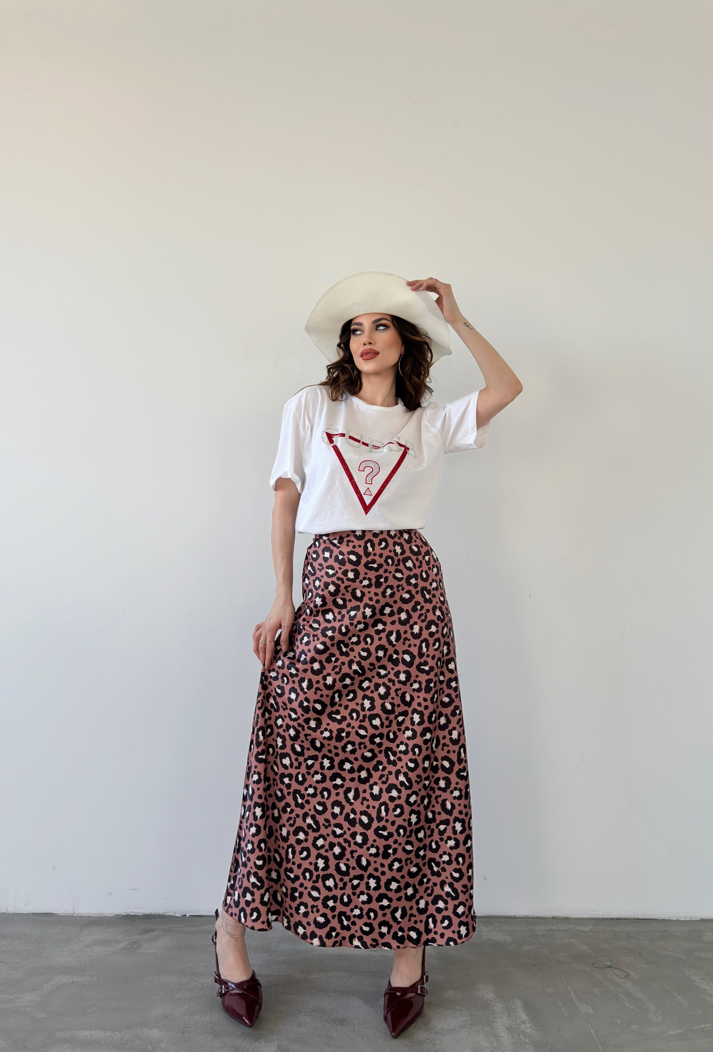 Maxi Length Patterned Satin Skirt