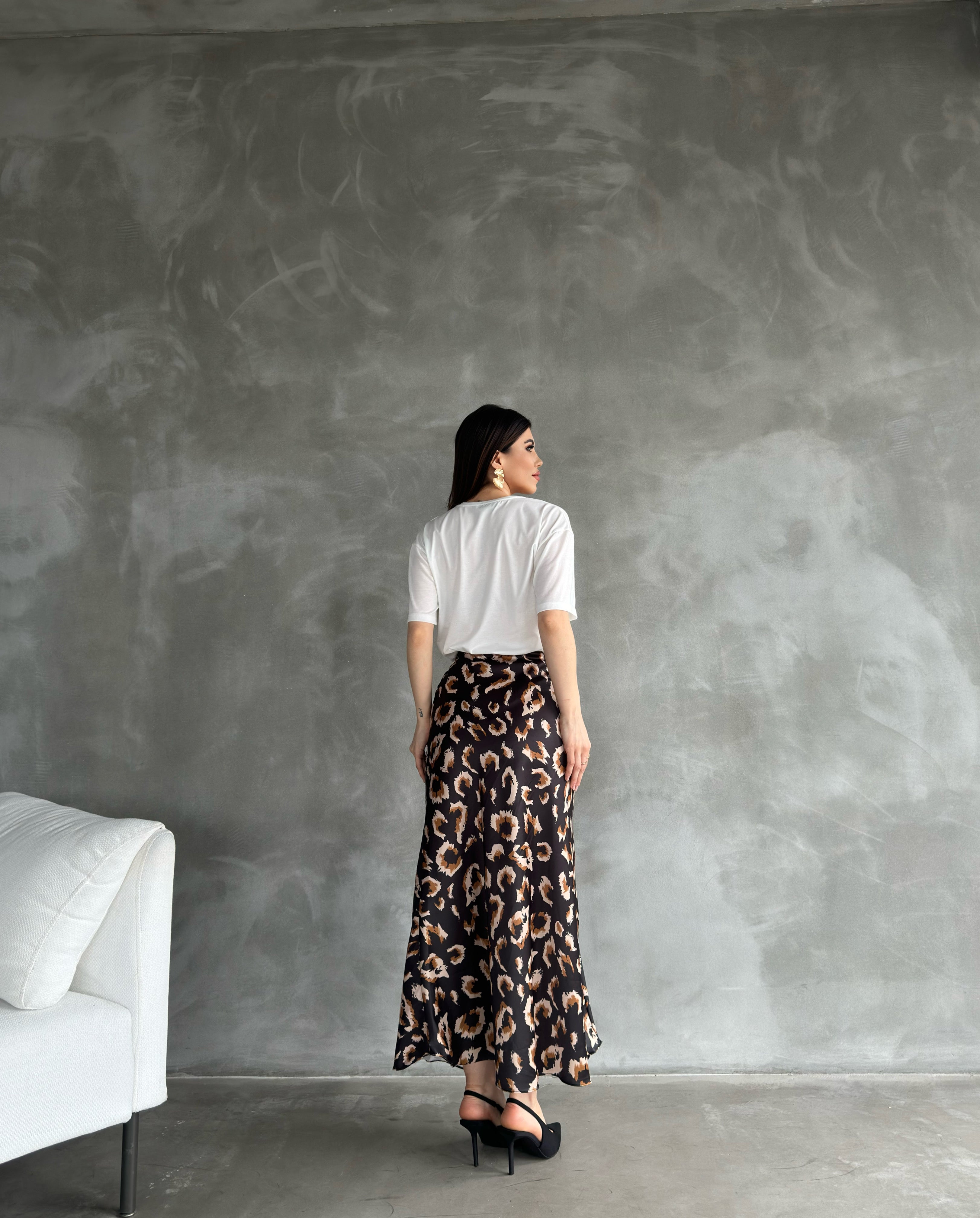 Maxi Length Patterned Satin Skirt