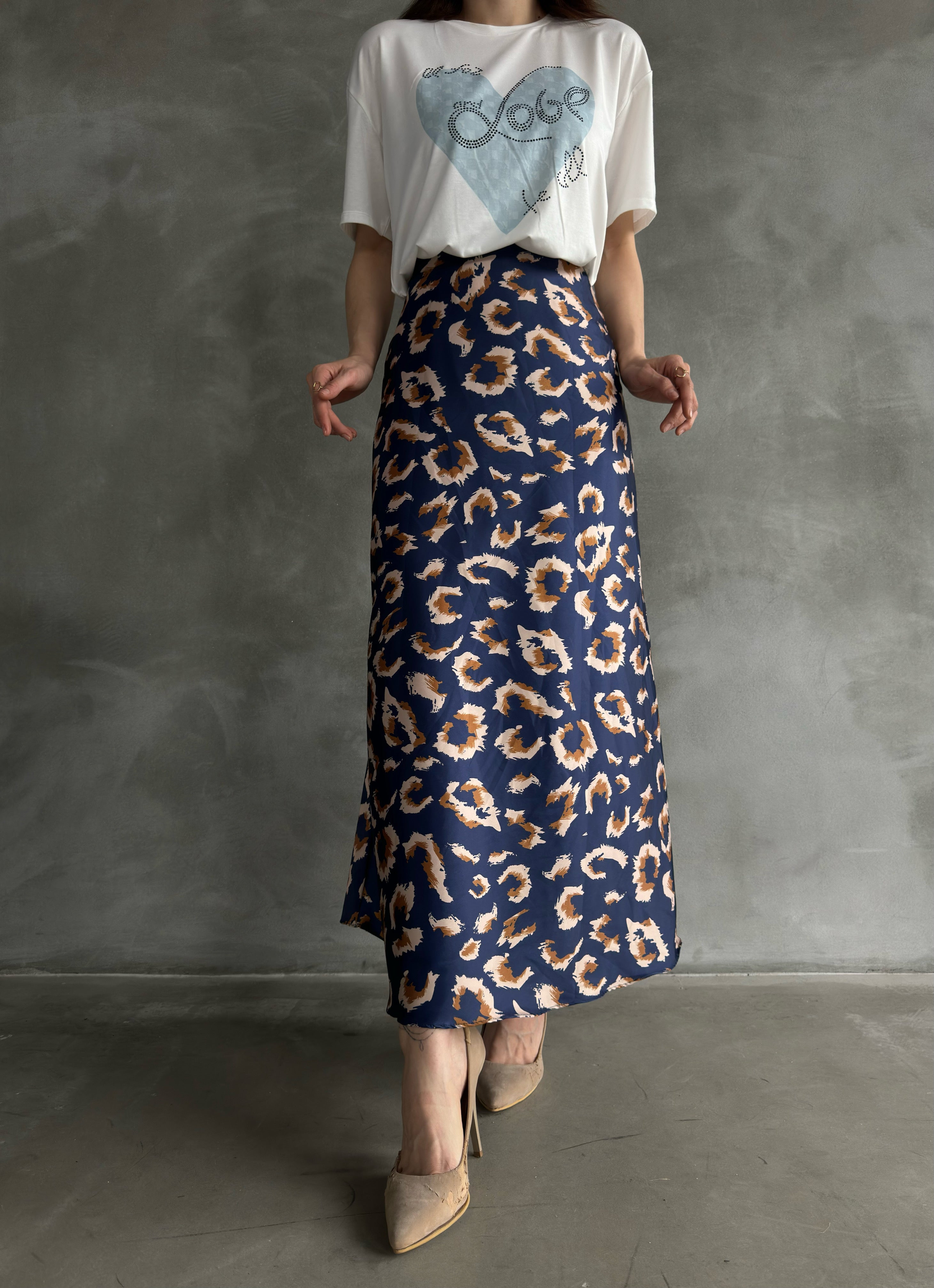 Maxi Length Patterned Satin Skirt