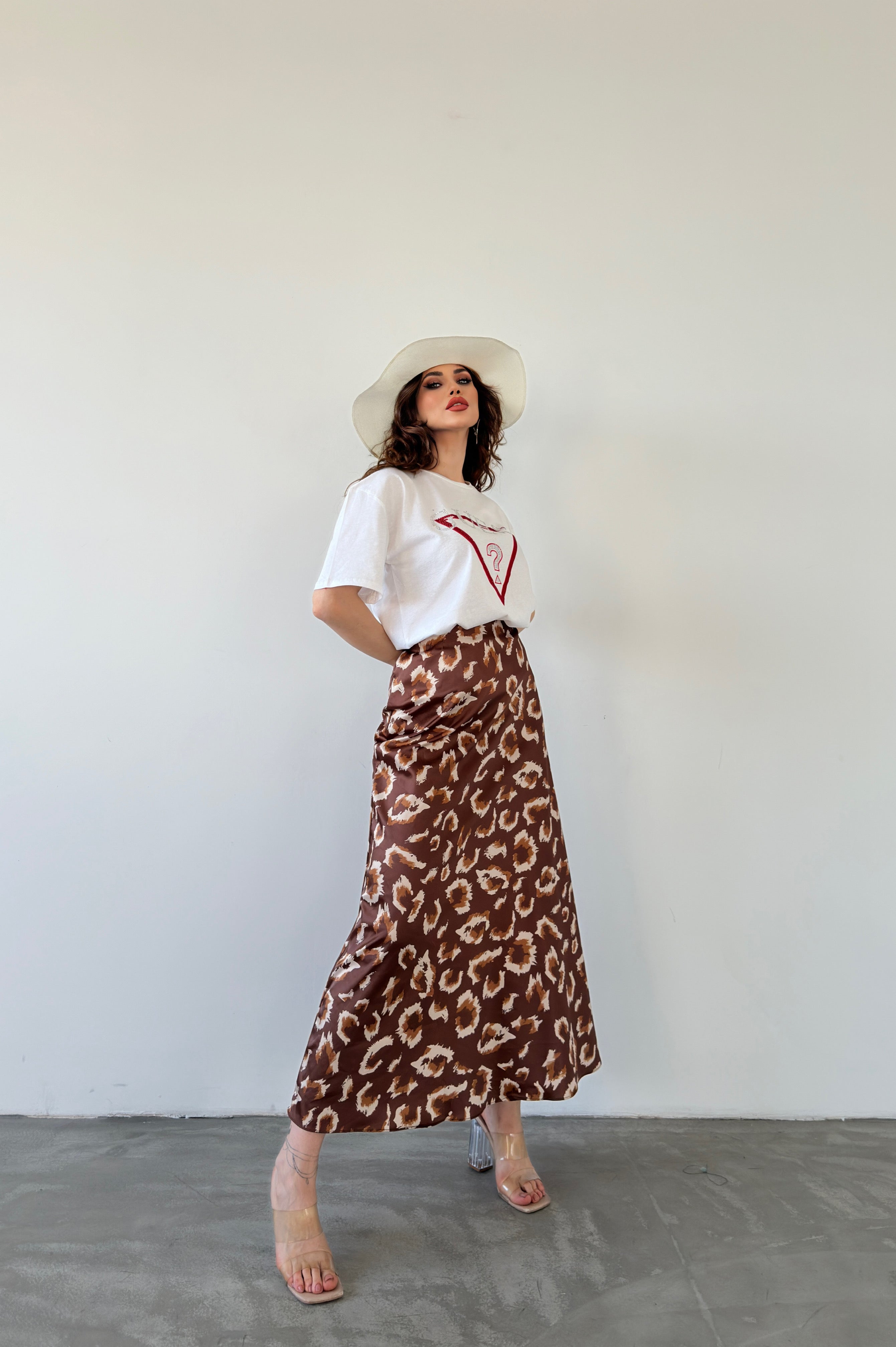Maxi Length Patterned Satin Skirt