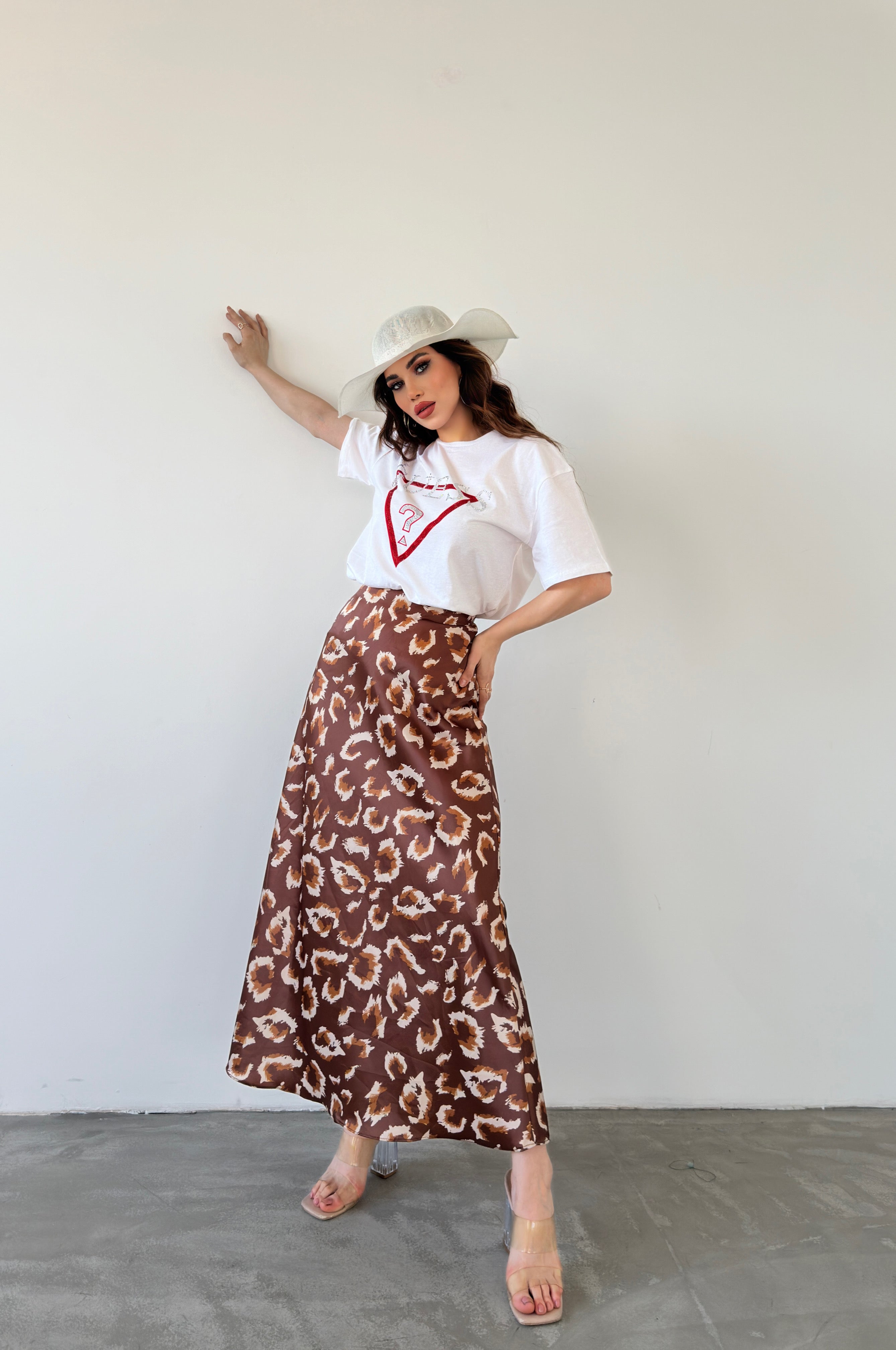 Maxi Length Patterned Satin Skirt