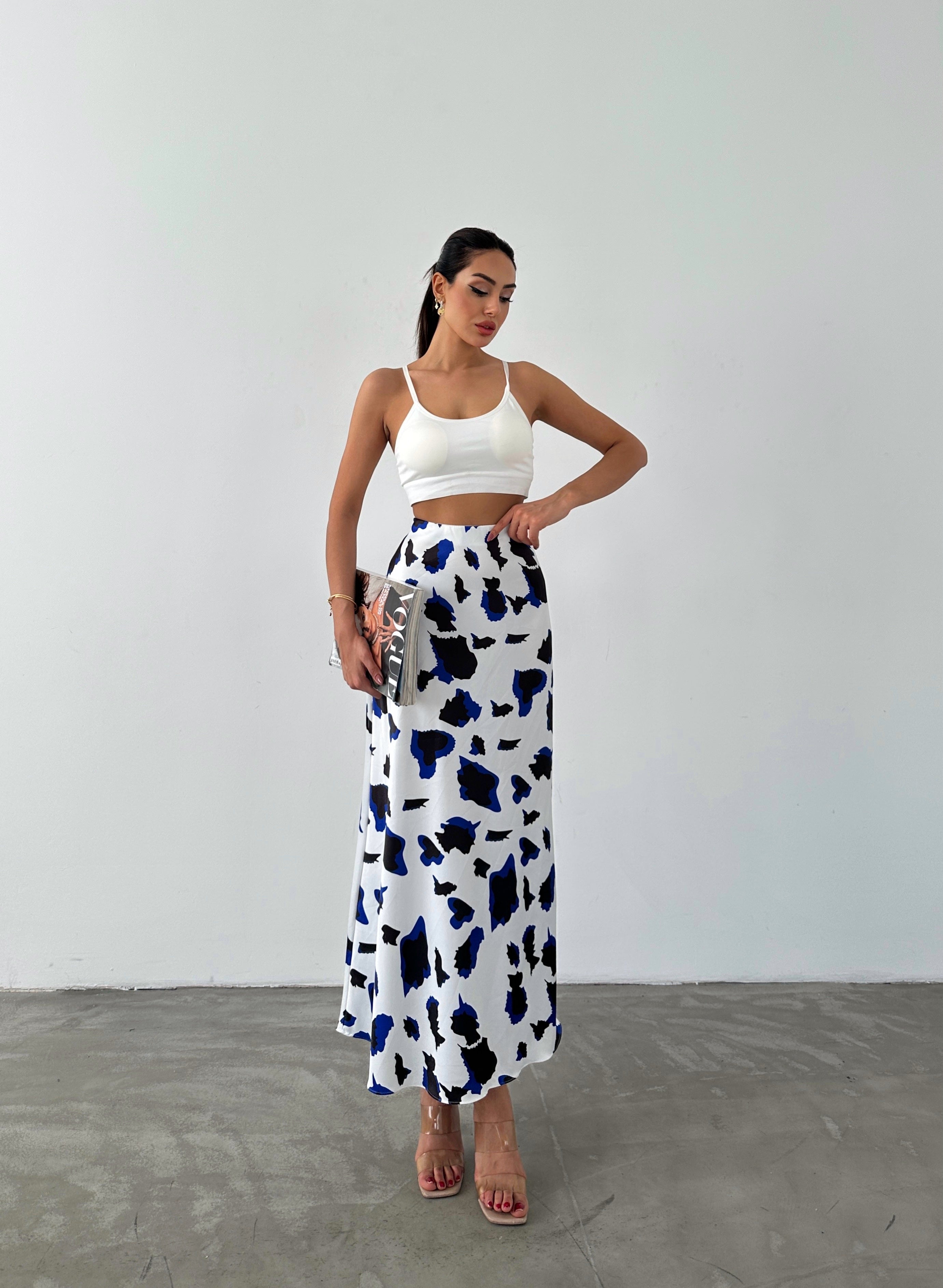 Maxi Length Patterned Satin Skirt