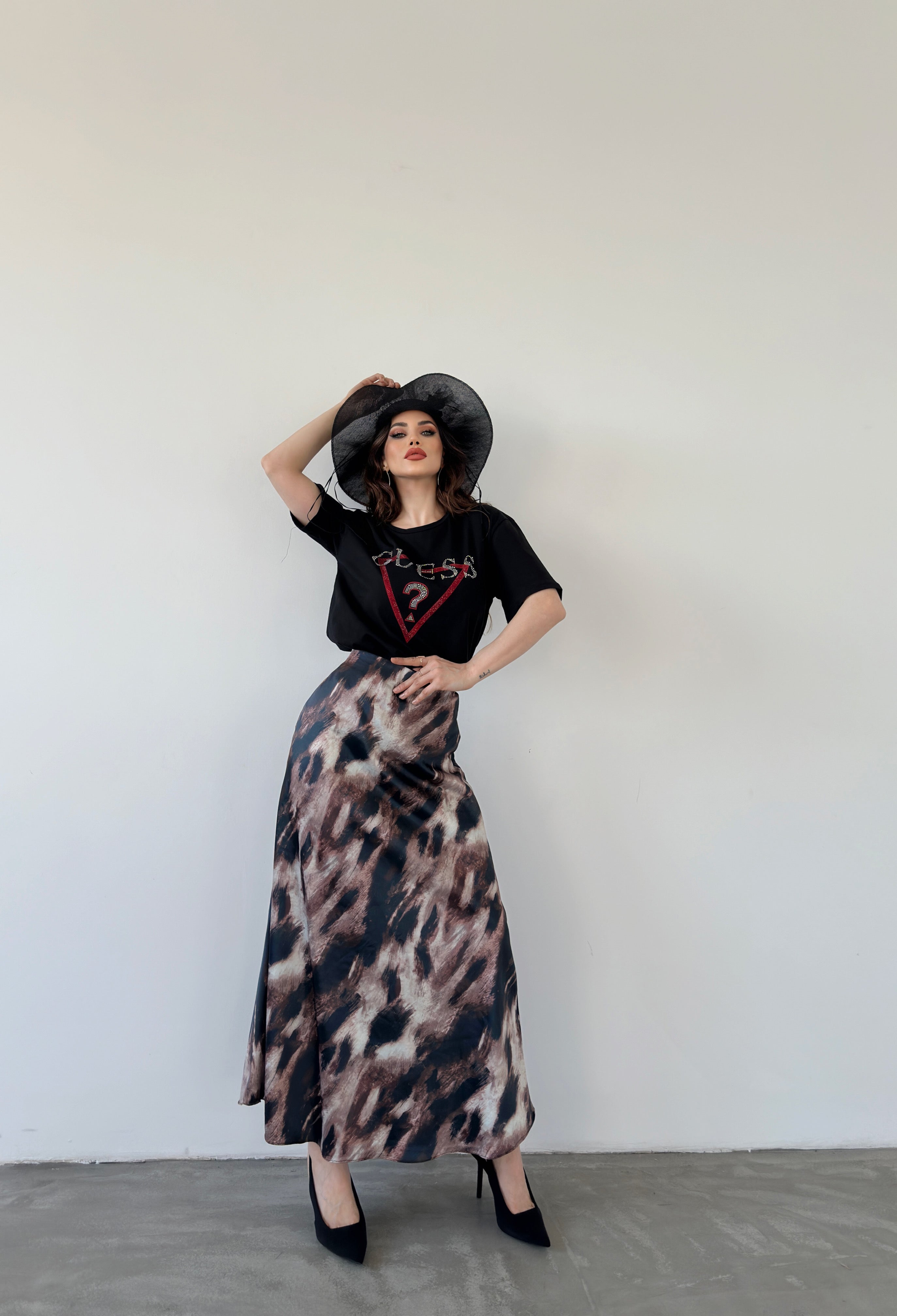 Maxi Length Satin Skirt