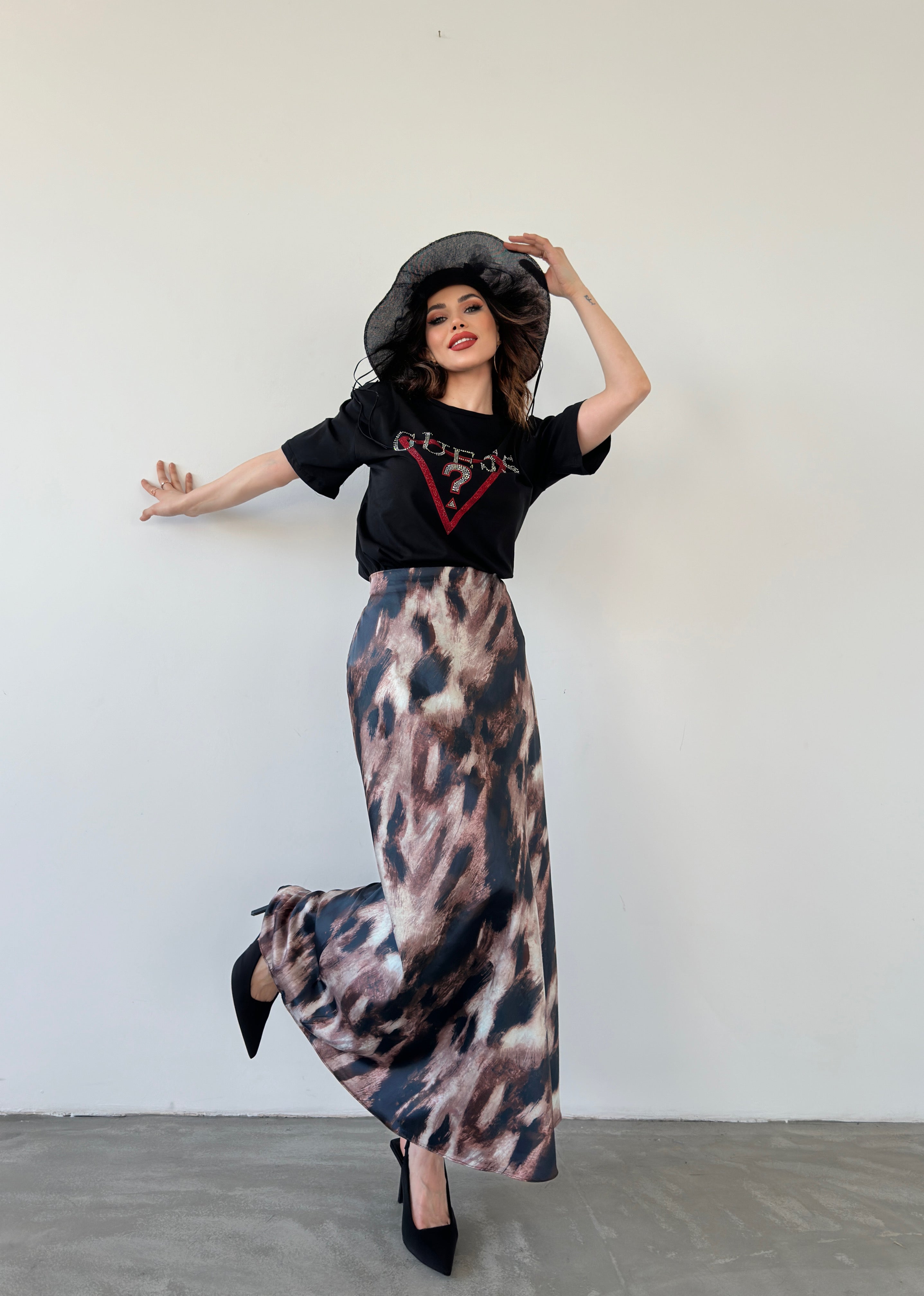 Maxi Length Satin Skirt