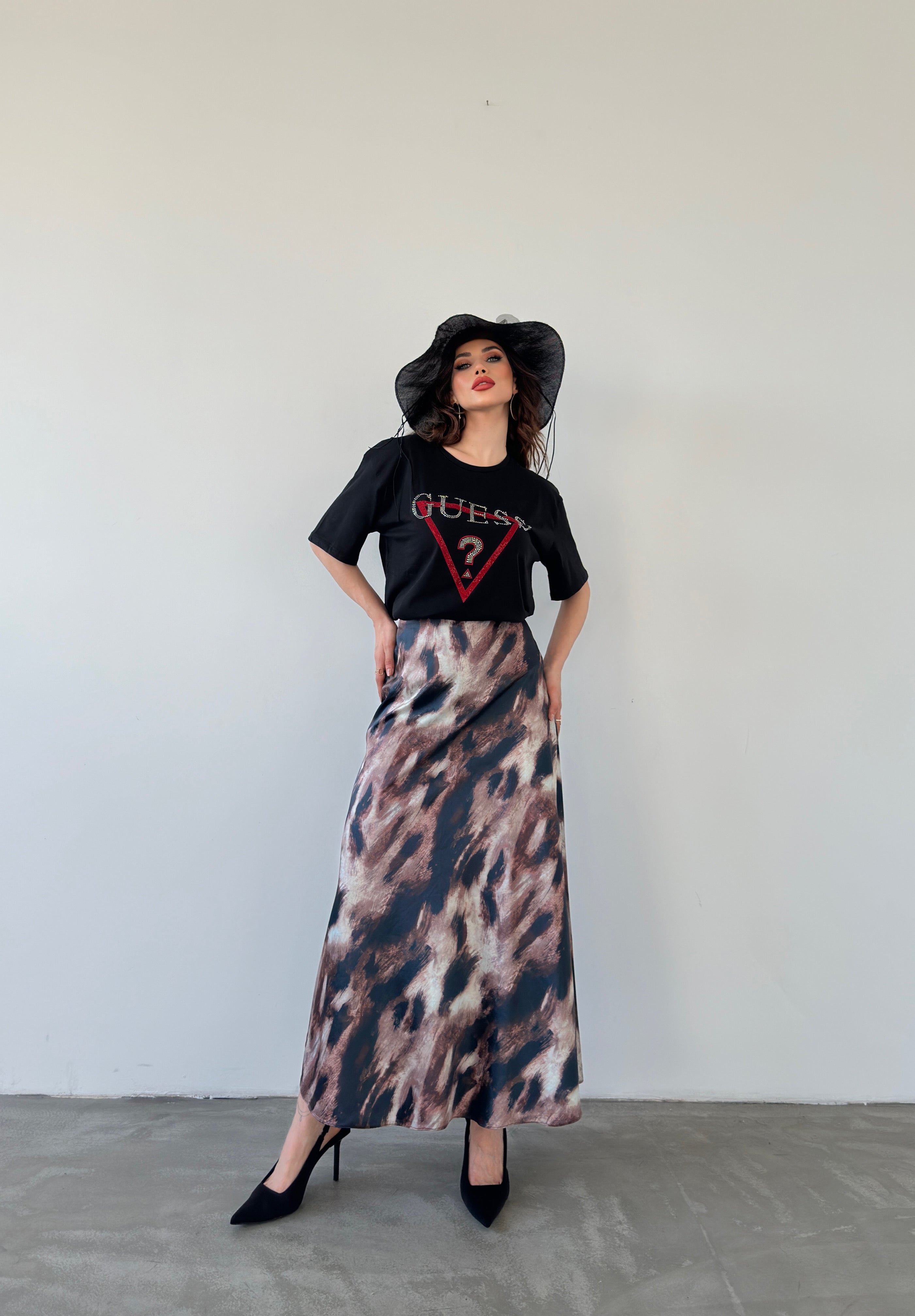 Maxi Length Satin Skirt
