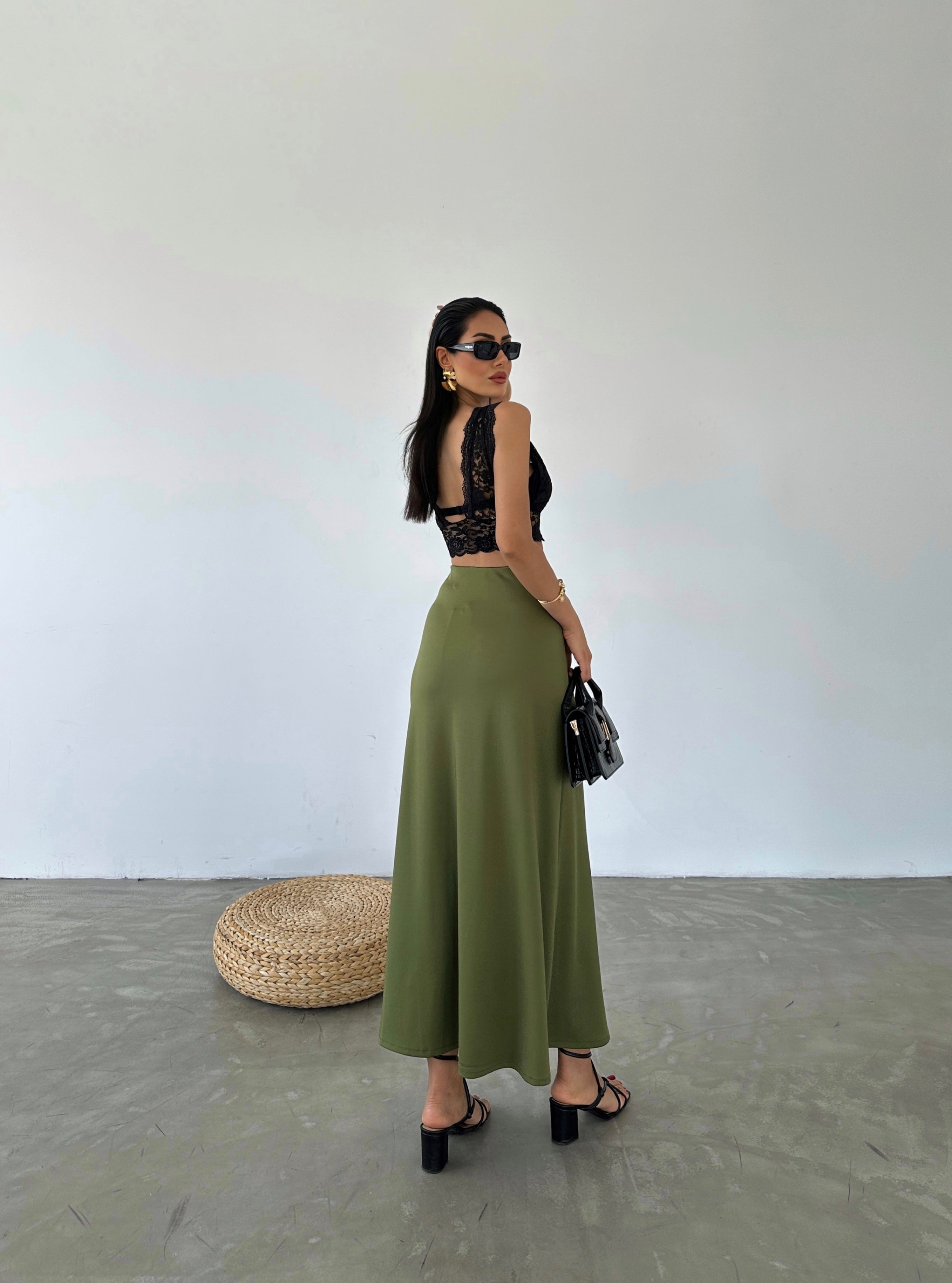 Elastic Waist Scuba Flared Skirt