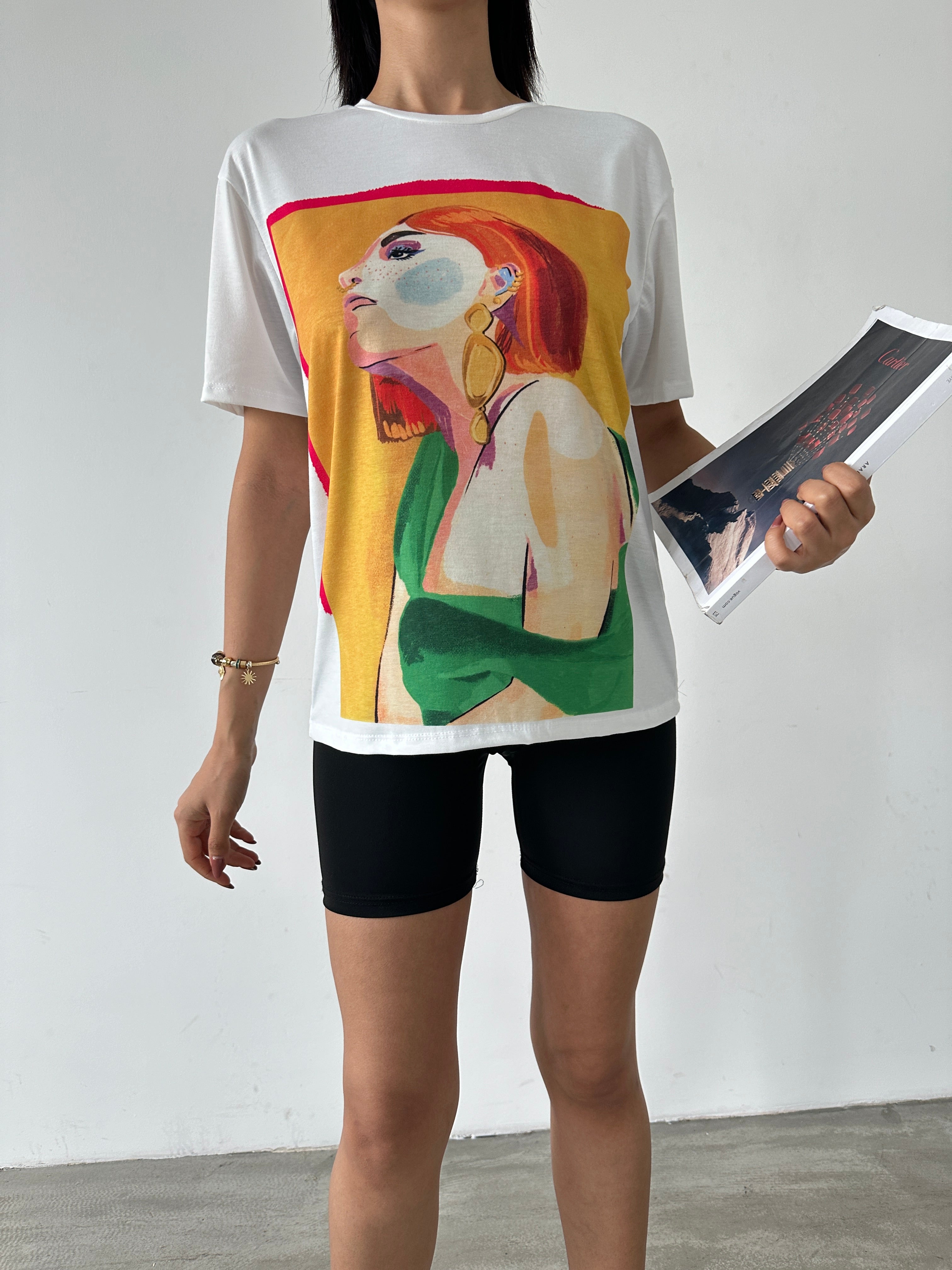 Kız Kontrast Baskılı T-shirt