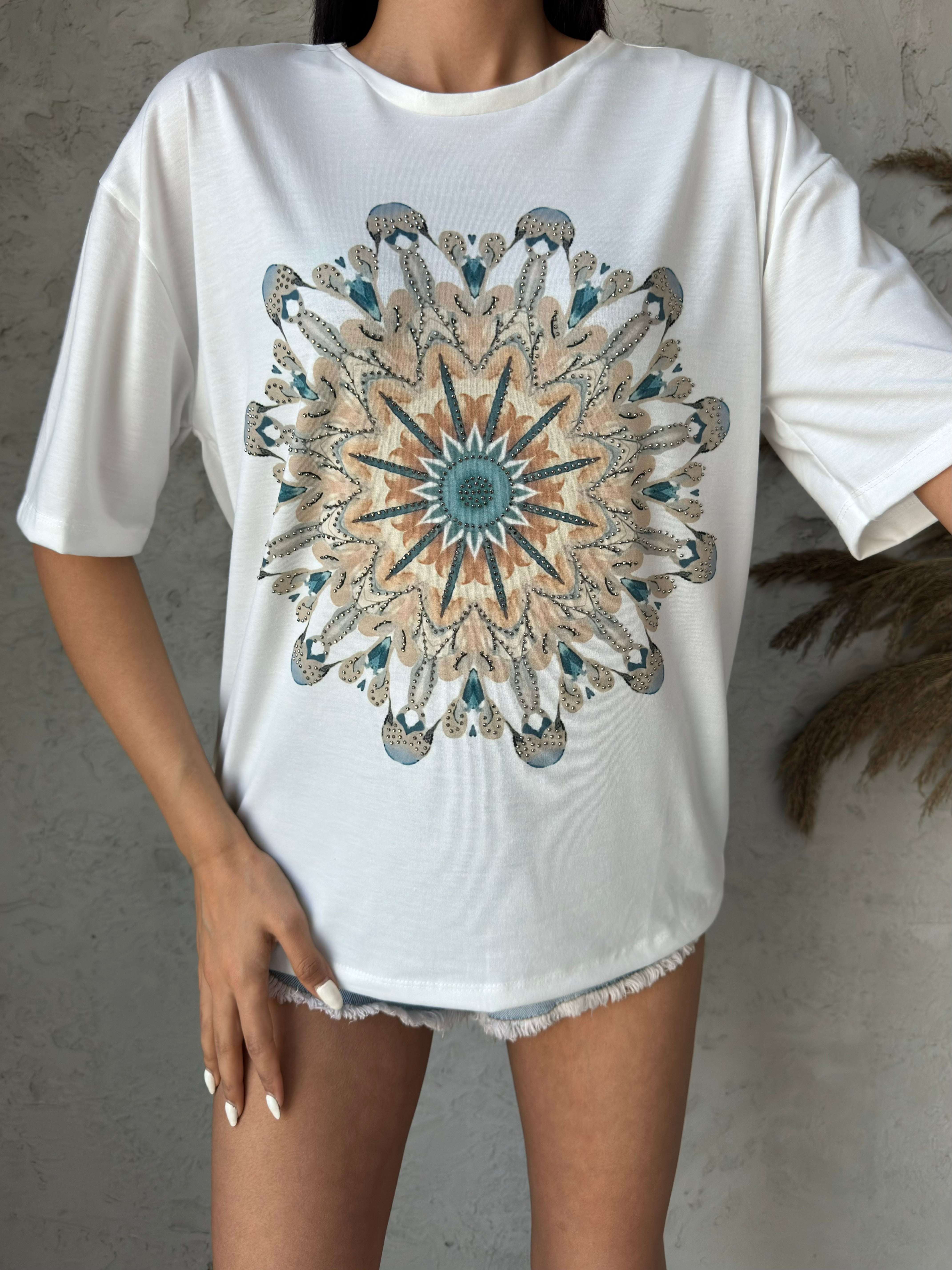 Mandala Baskılı Basic T-shirt