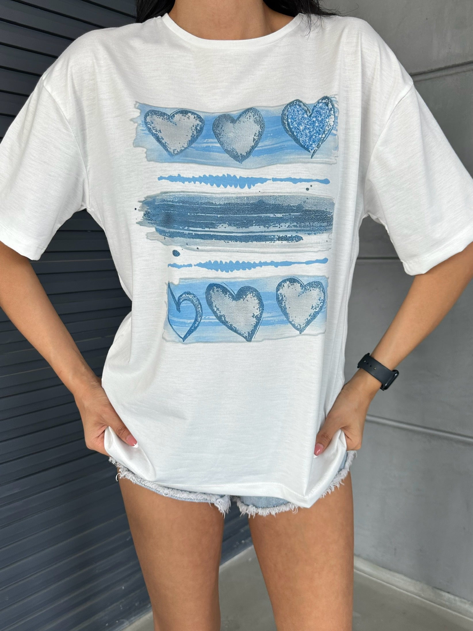 Kalp Baskılı Basic T-shirt