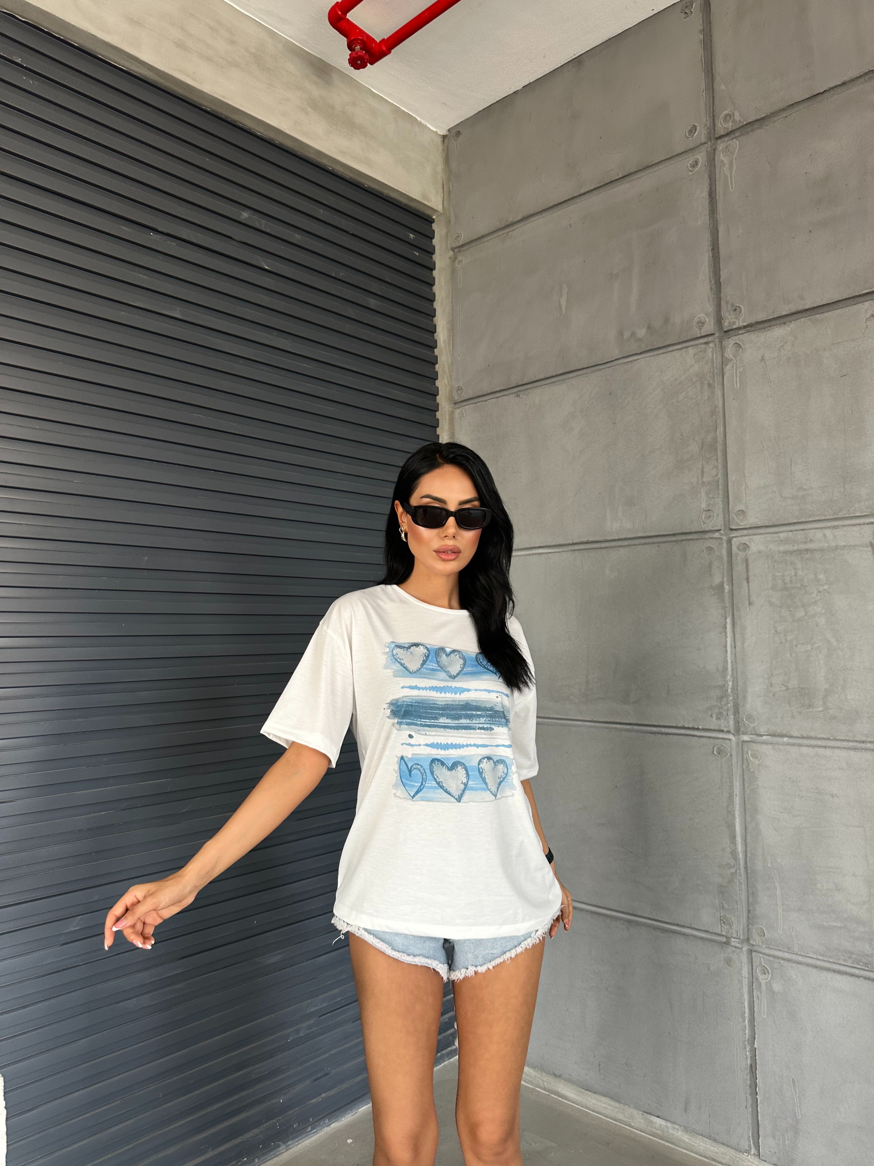 Kalp Baskılı Basic T-shirt