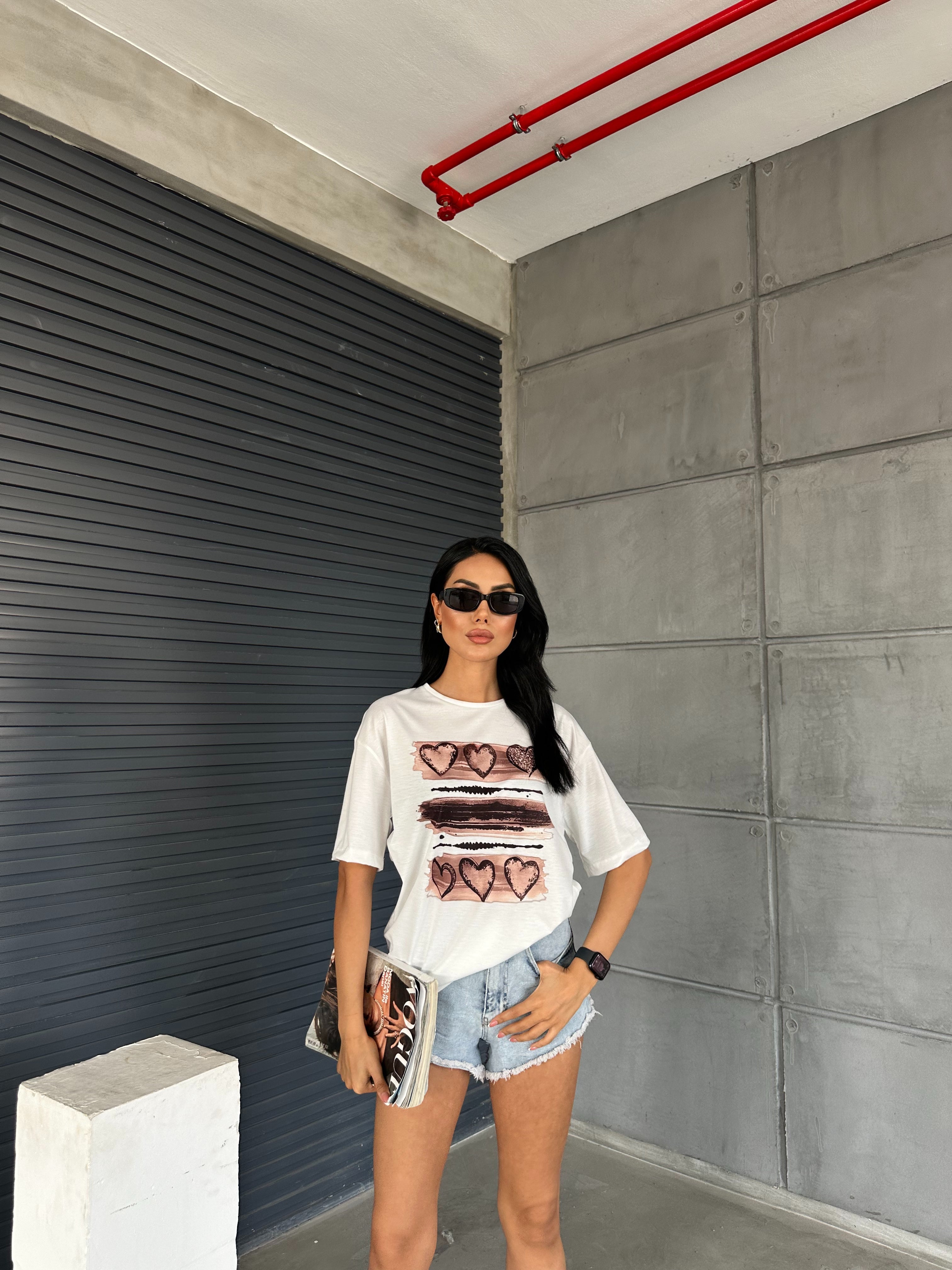 Kalp Baskılı Basic T-shirt