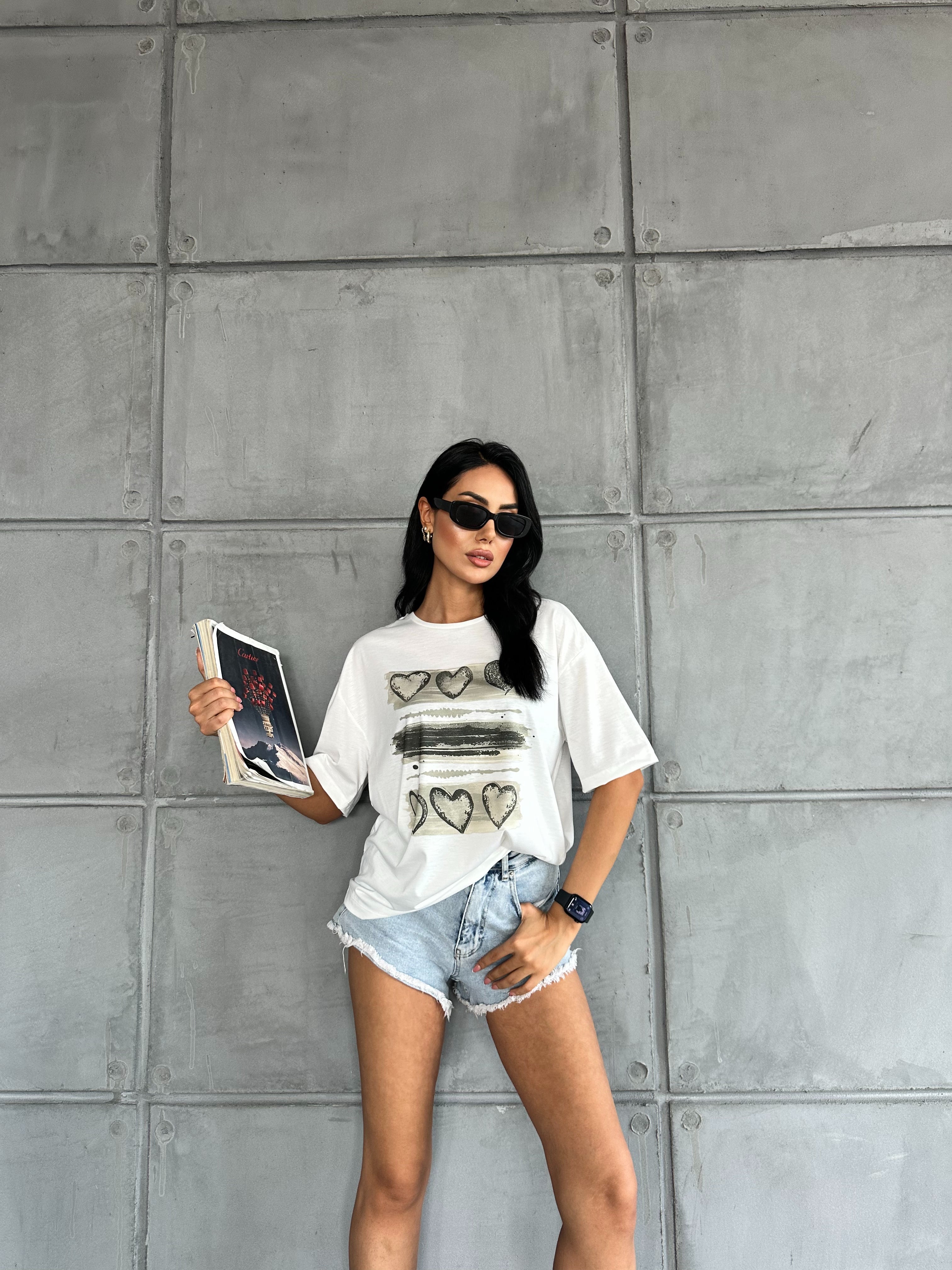 Kalp Baskılı Basic T-shirt