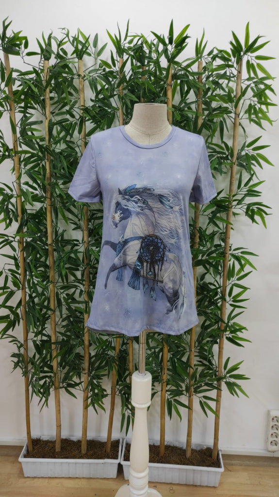 Women's Short-Sleeved Crew Neck Loose Supima Blouse, 17197