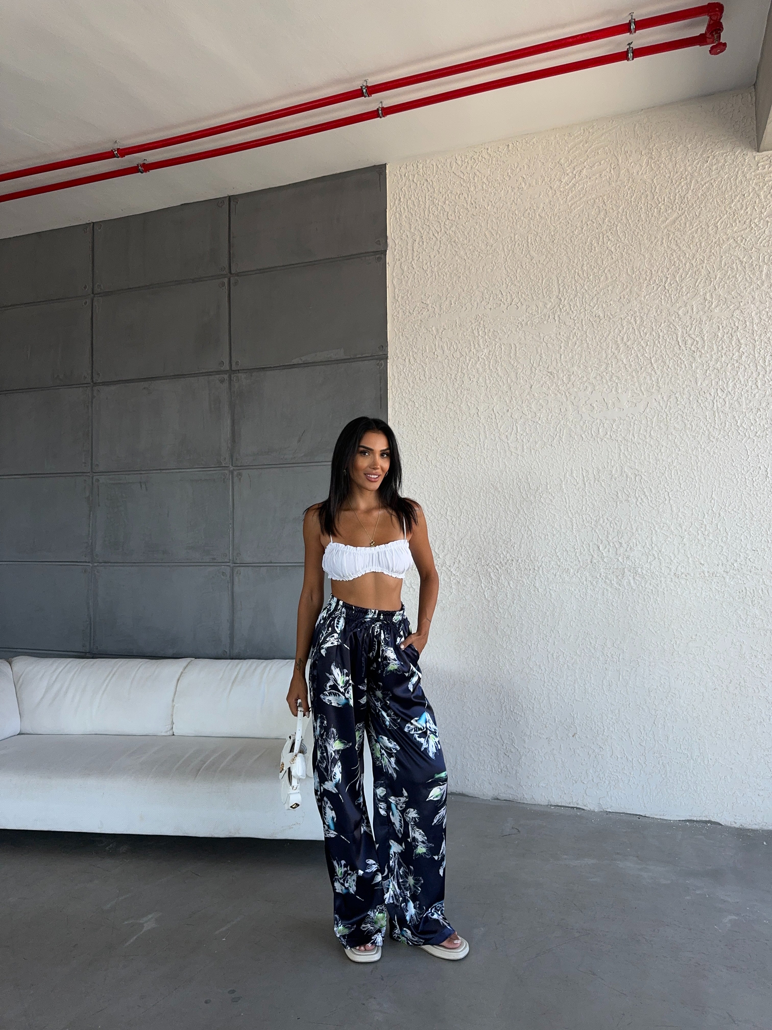 Beli Lastikli Saten Pantolon