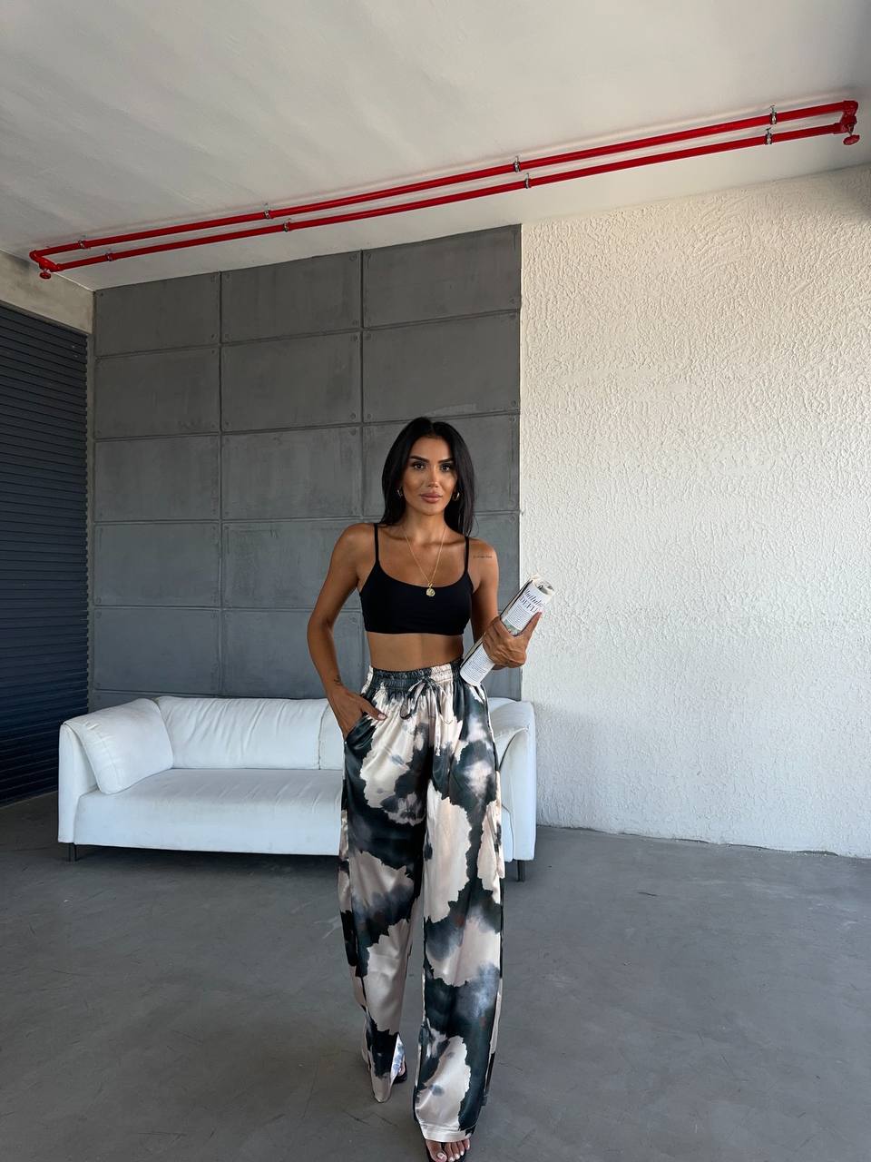 Elastic Waist Satin Trousers