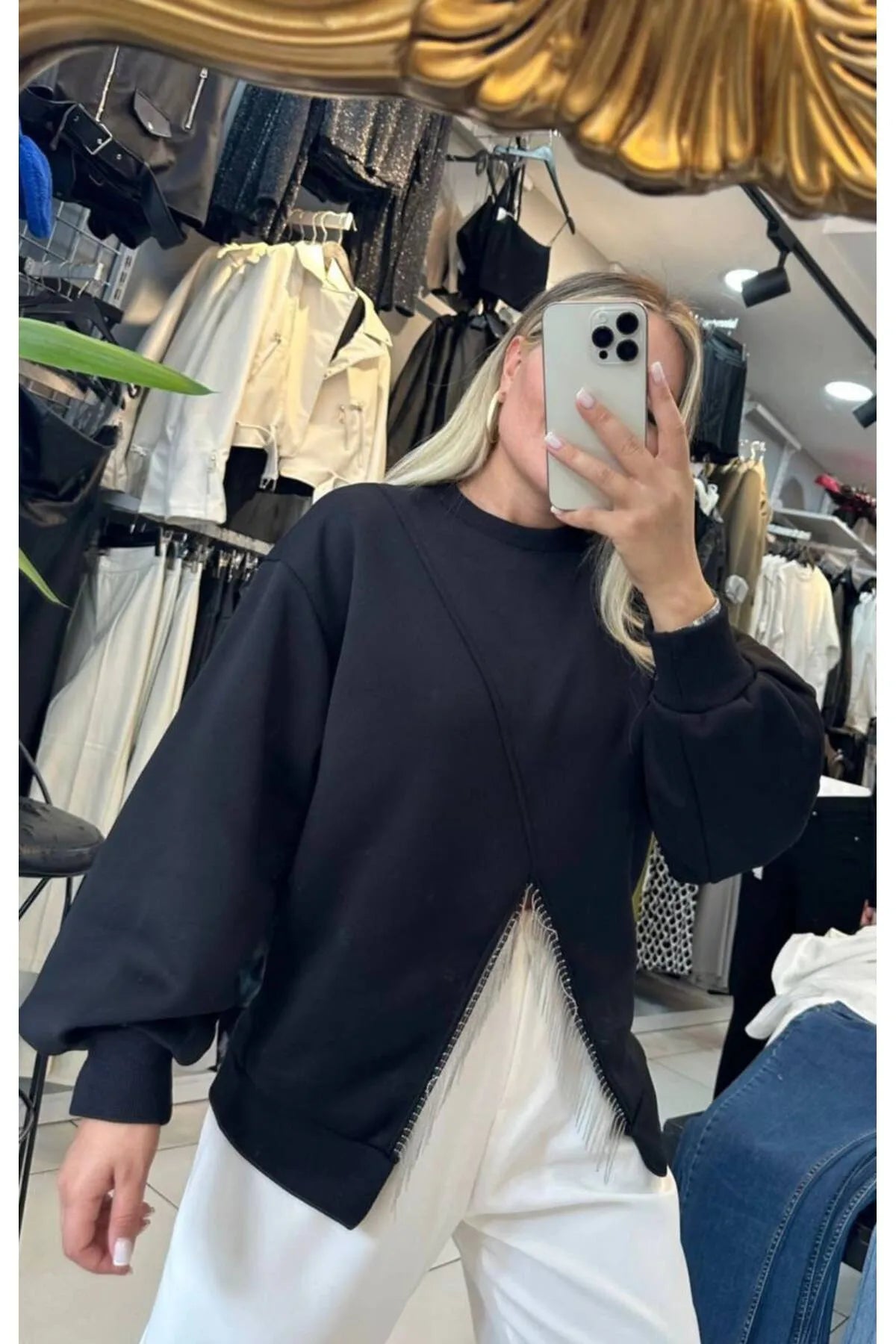 Sarkıtma Taşlı İçi Şardonlu Sweatshirt