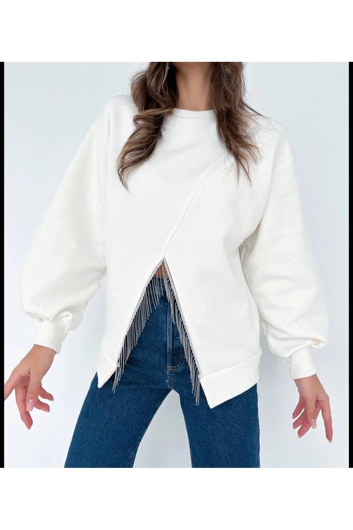 Sarkıtma Taşlı İçi Şardonlu Sweatshirt