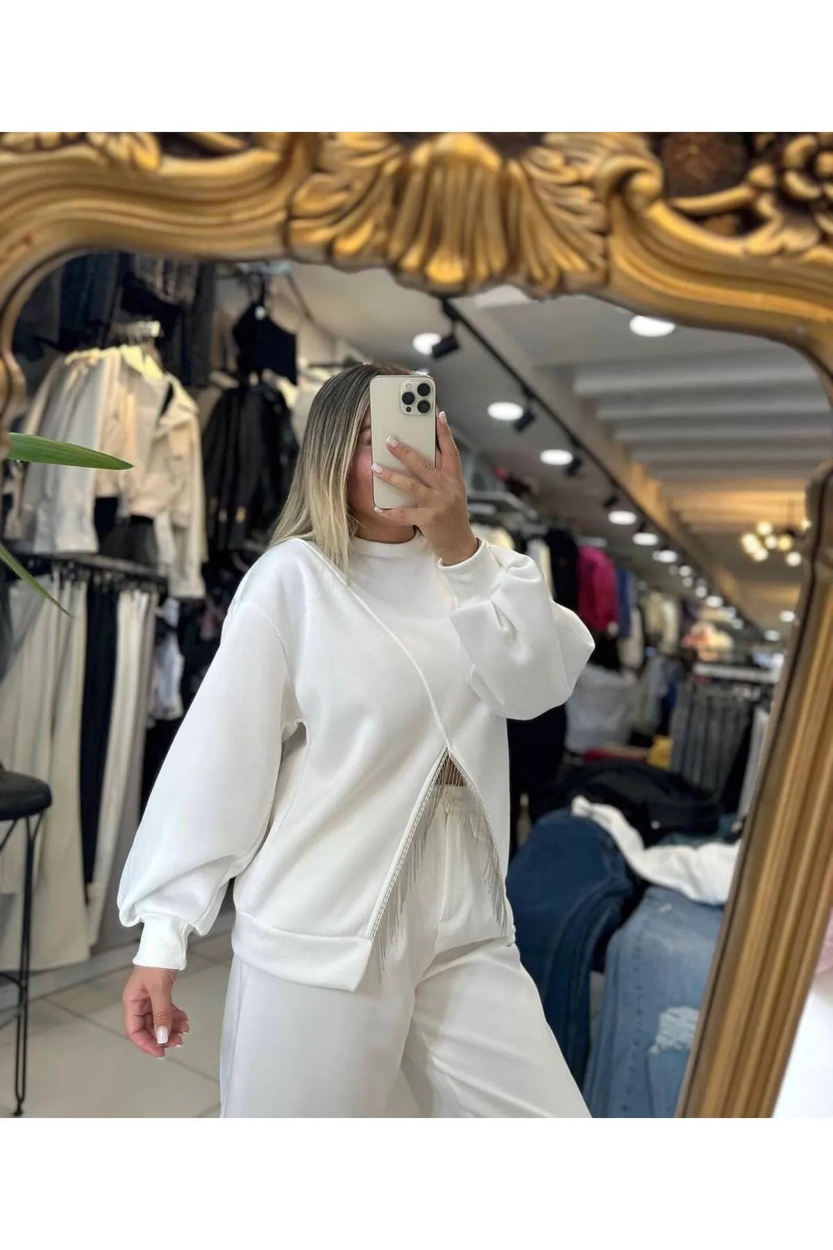 Sarkıtma Taşlı İçi Şardonlu Sweatshirt