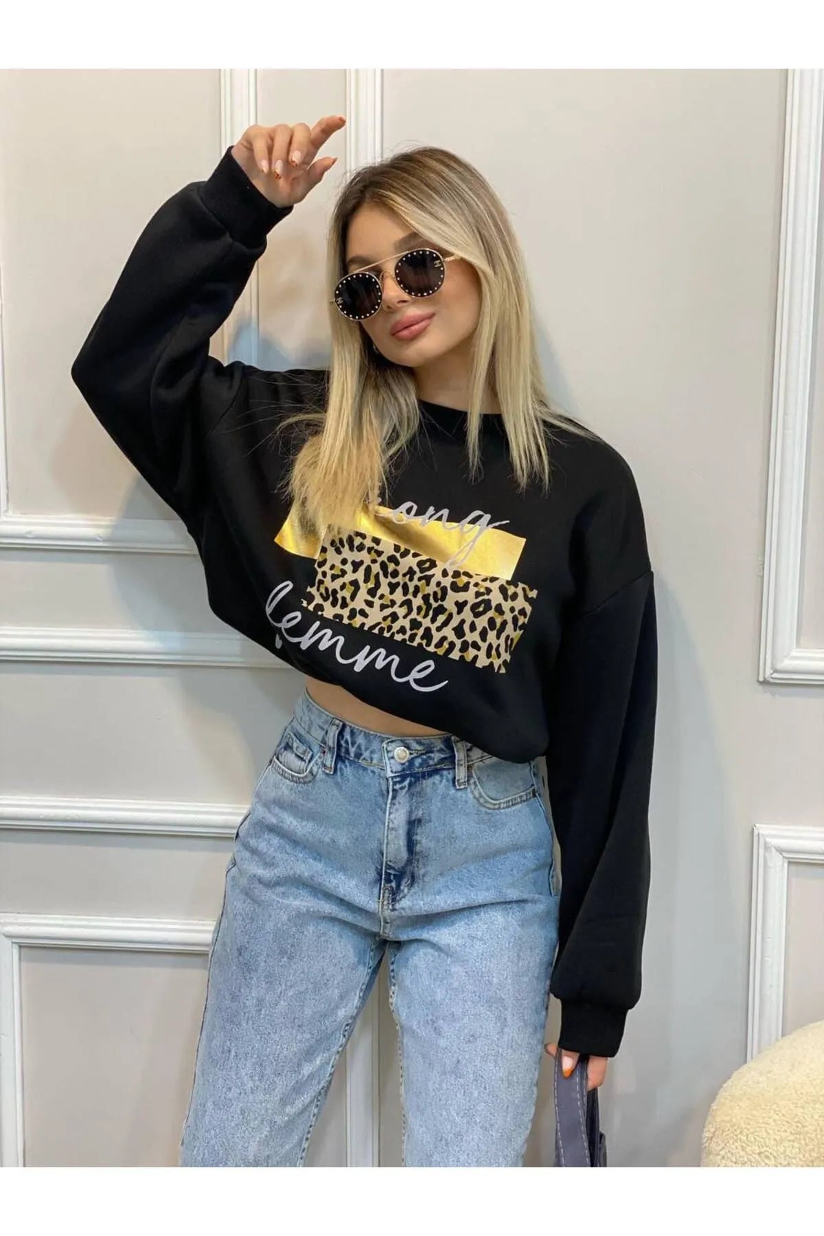 Strong Femme Baskılı Bisiklet Yaka Sweatshirt