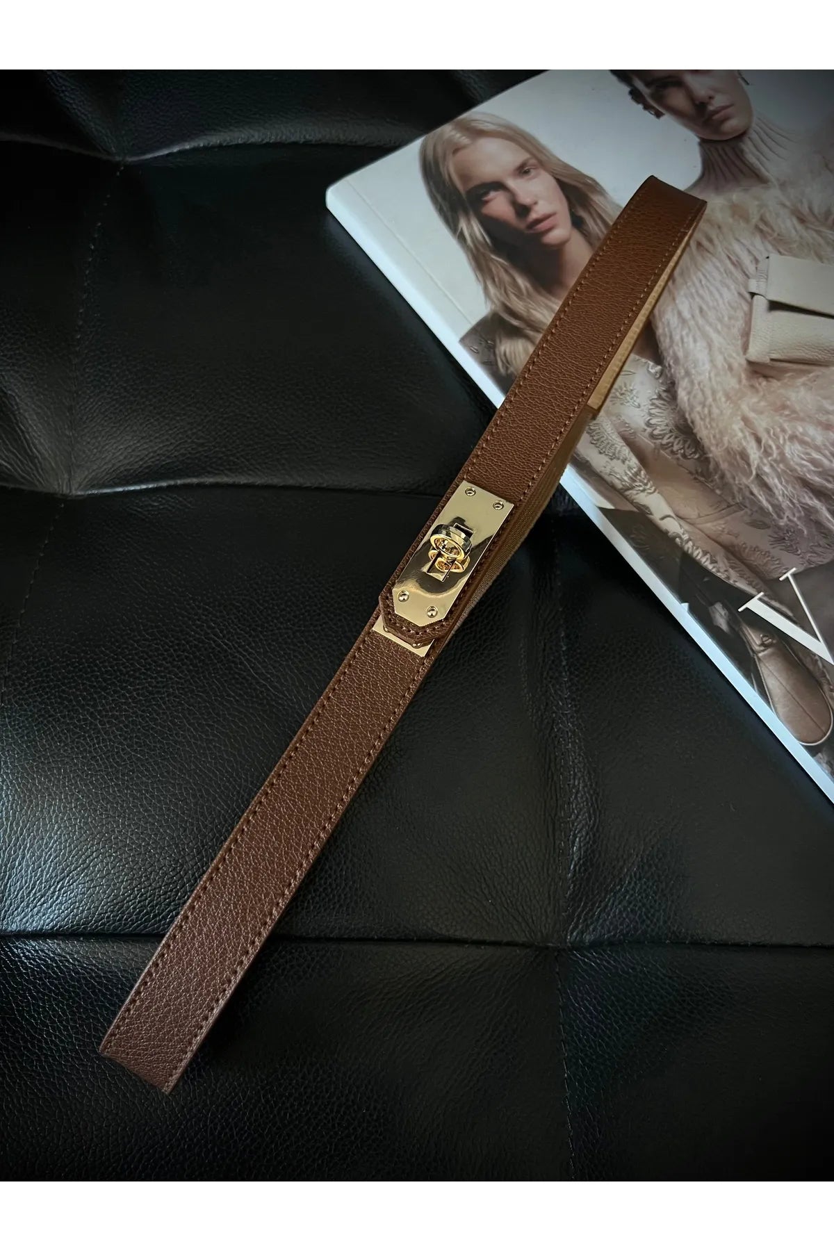 Women's Thin Elastic Trouser Belt with Lock Buckle