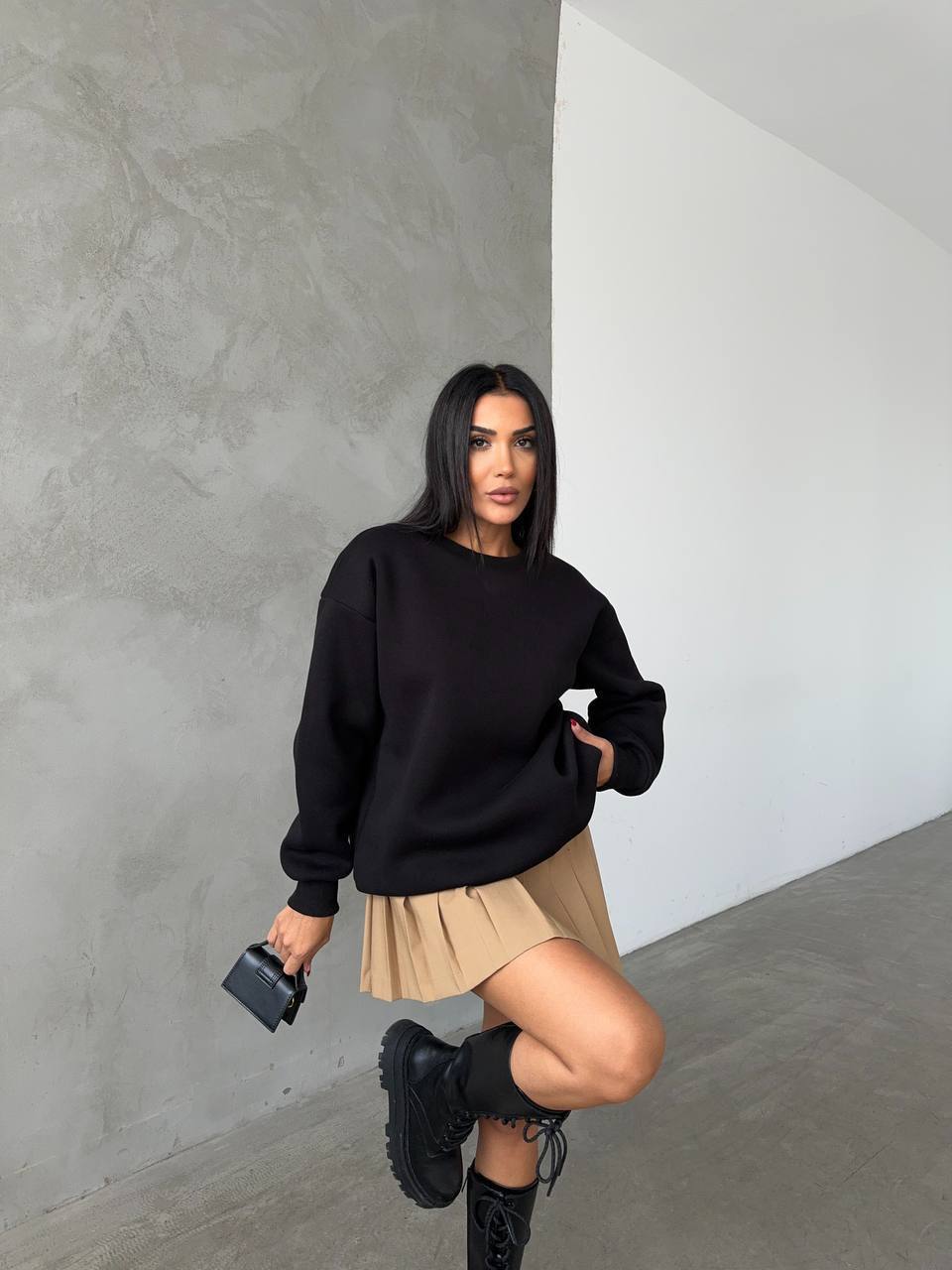Bisiklet Yaka 3 İplik Şardonlu Sweatshirt