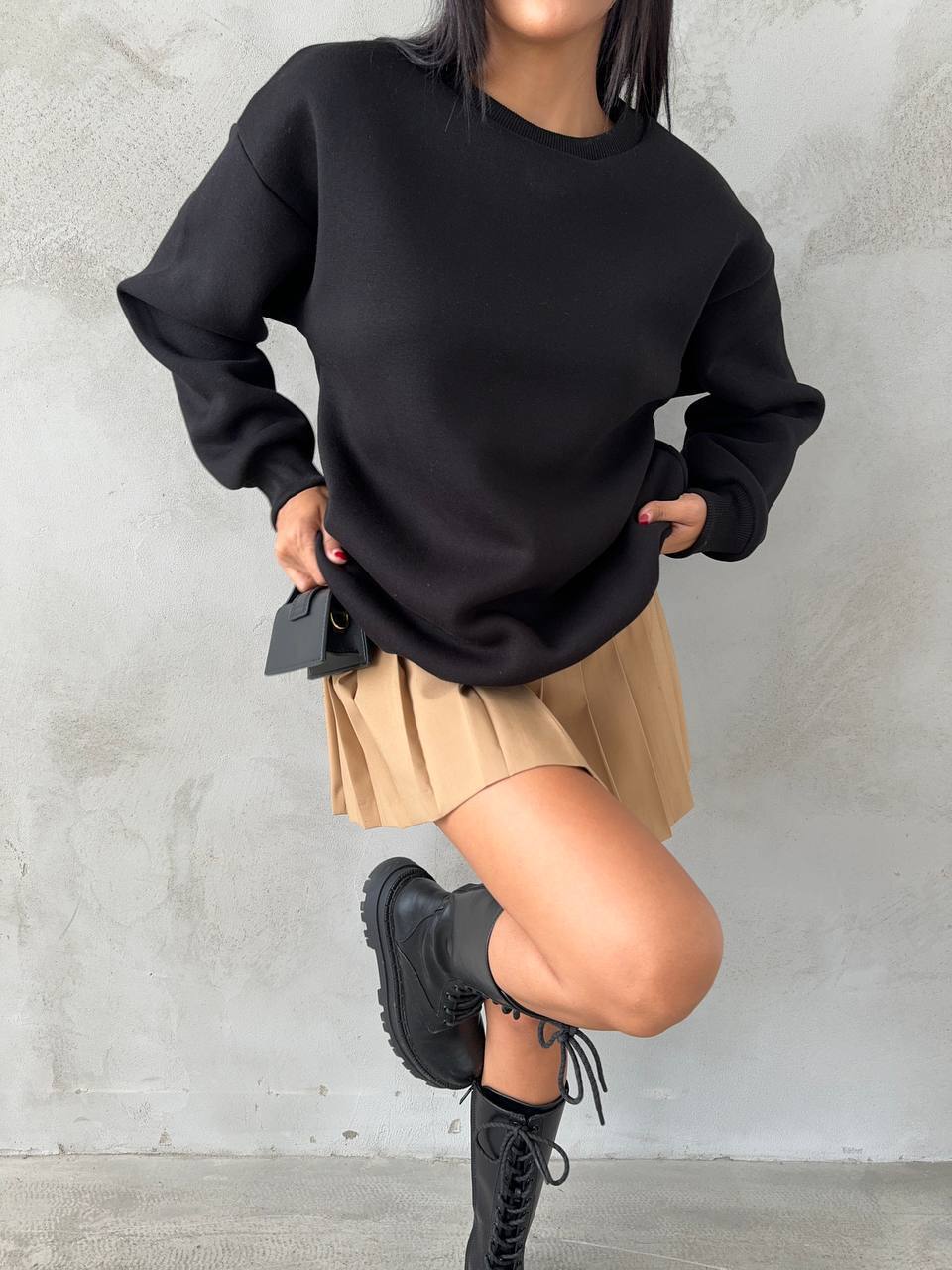 Bisiklet Yaka 3 İplik Şardonlu Sweatshirt